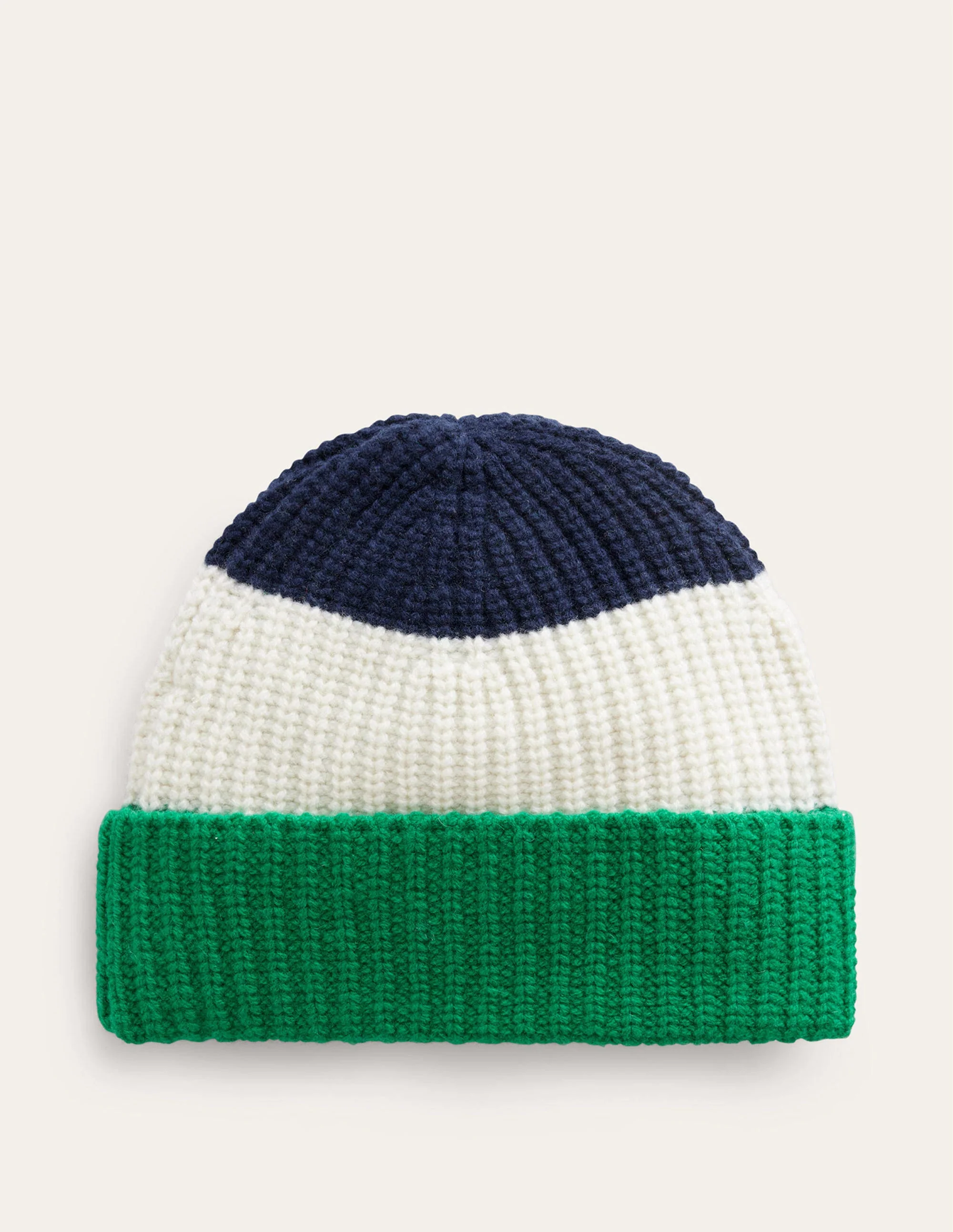 Beanie mit Blockfarben-Marineblau, Veridiangrün und Naturweiß - Image 2