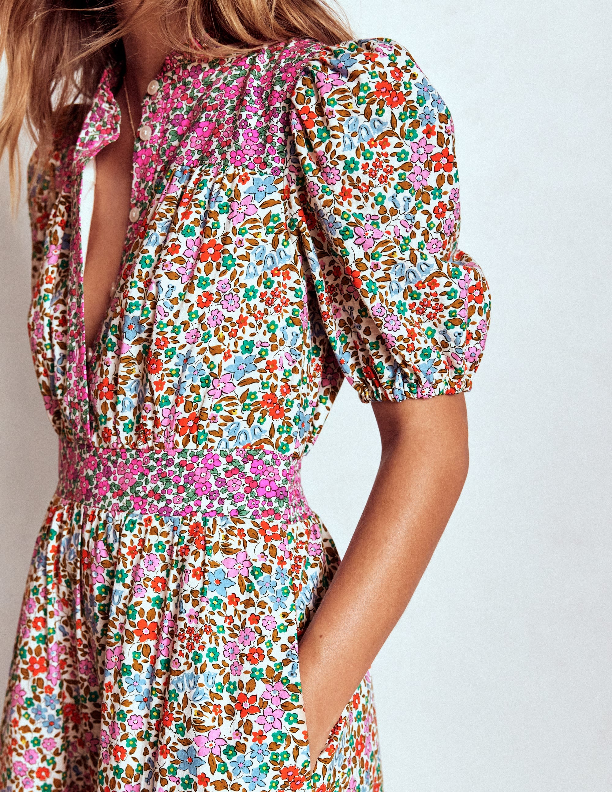 Beatrice Baumwoll-Maxikleid-Bunt, Blumenbeet - Image 2
