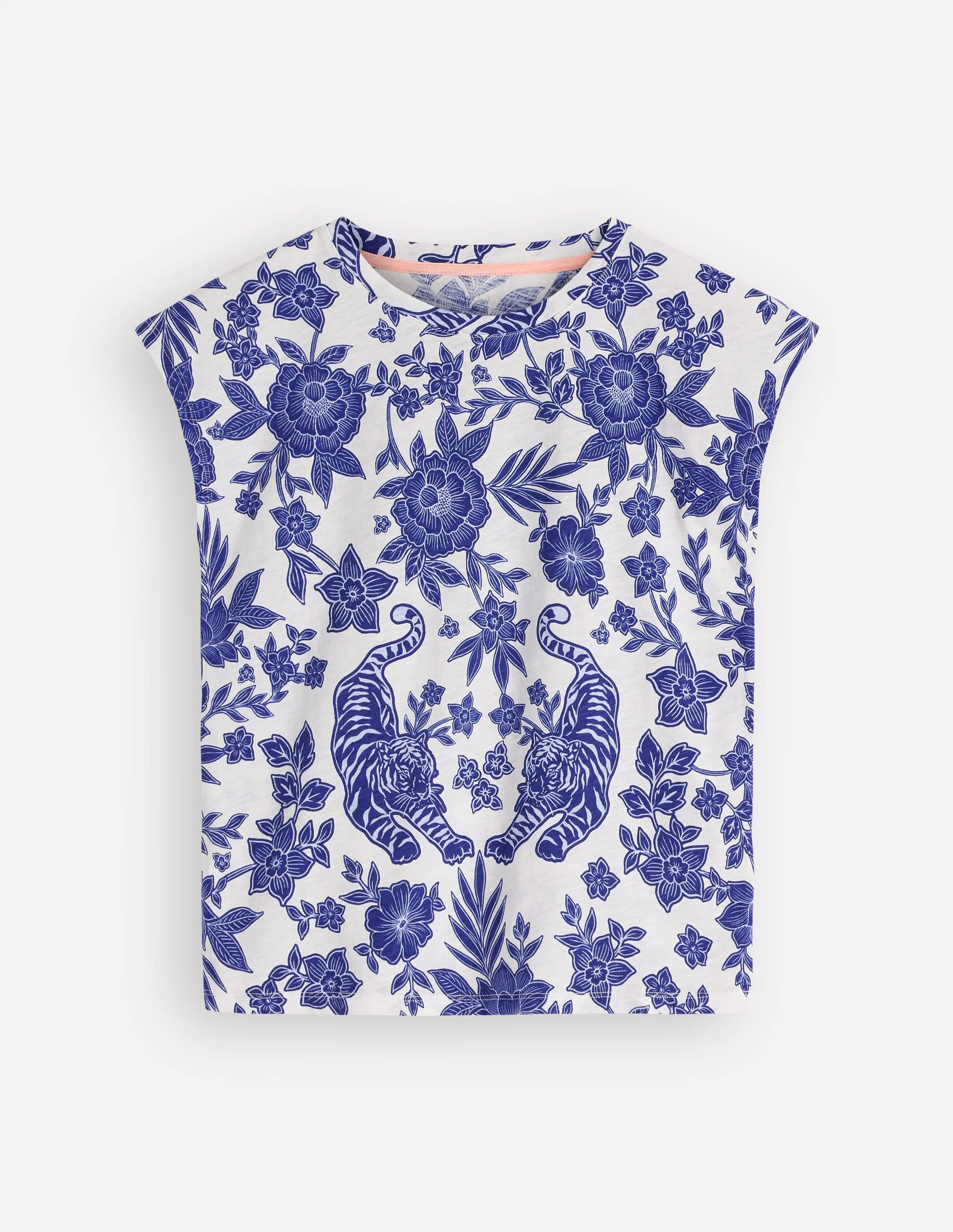 Bedrucktes T-Shirt mit Flammgarn-Blau Tiger Paradiesmotiv - Image 5