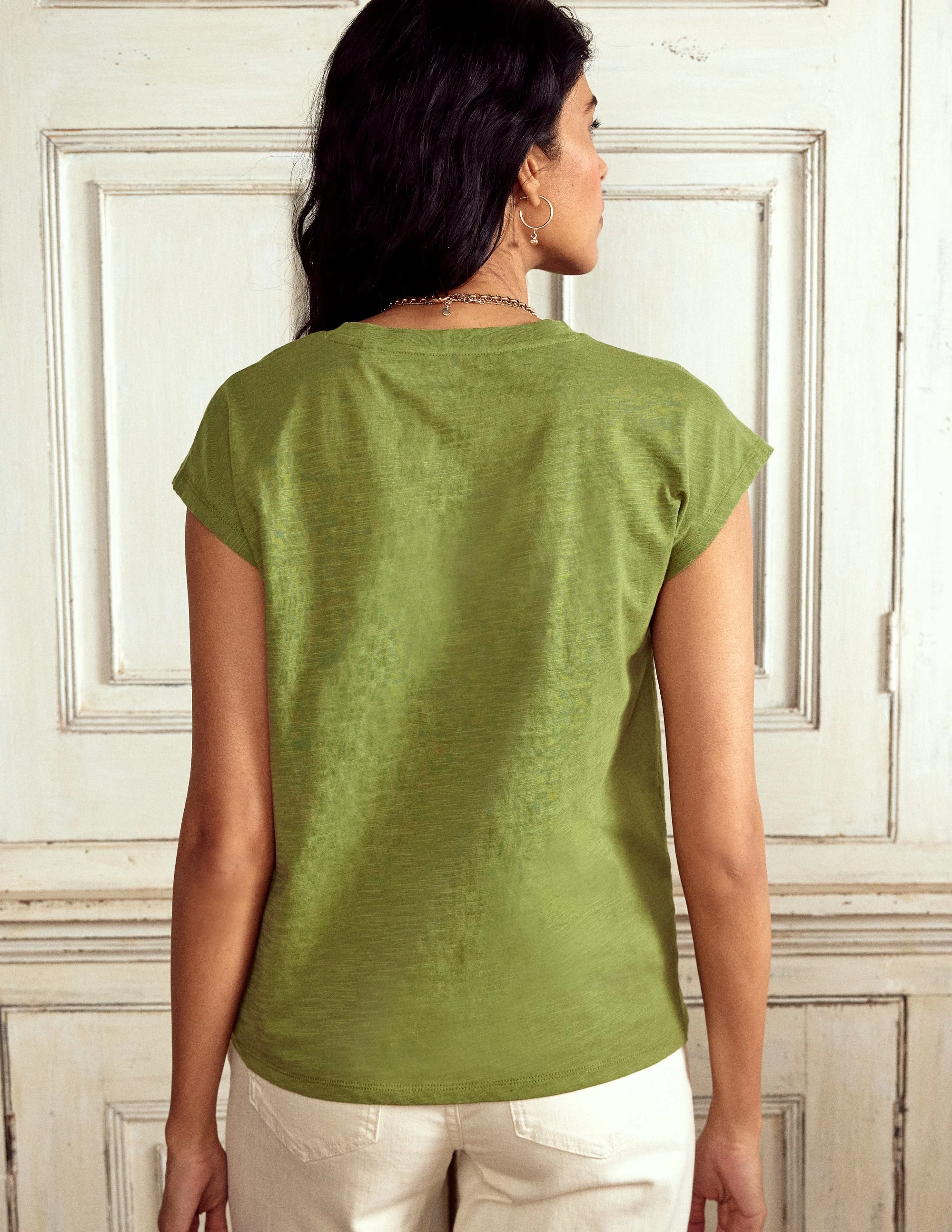 Bedrucktes T-Shirt mit Flammgarn-Dunkles Olivgrün - Image 3
