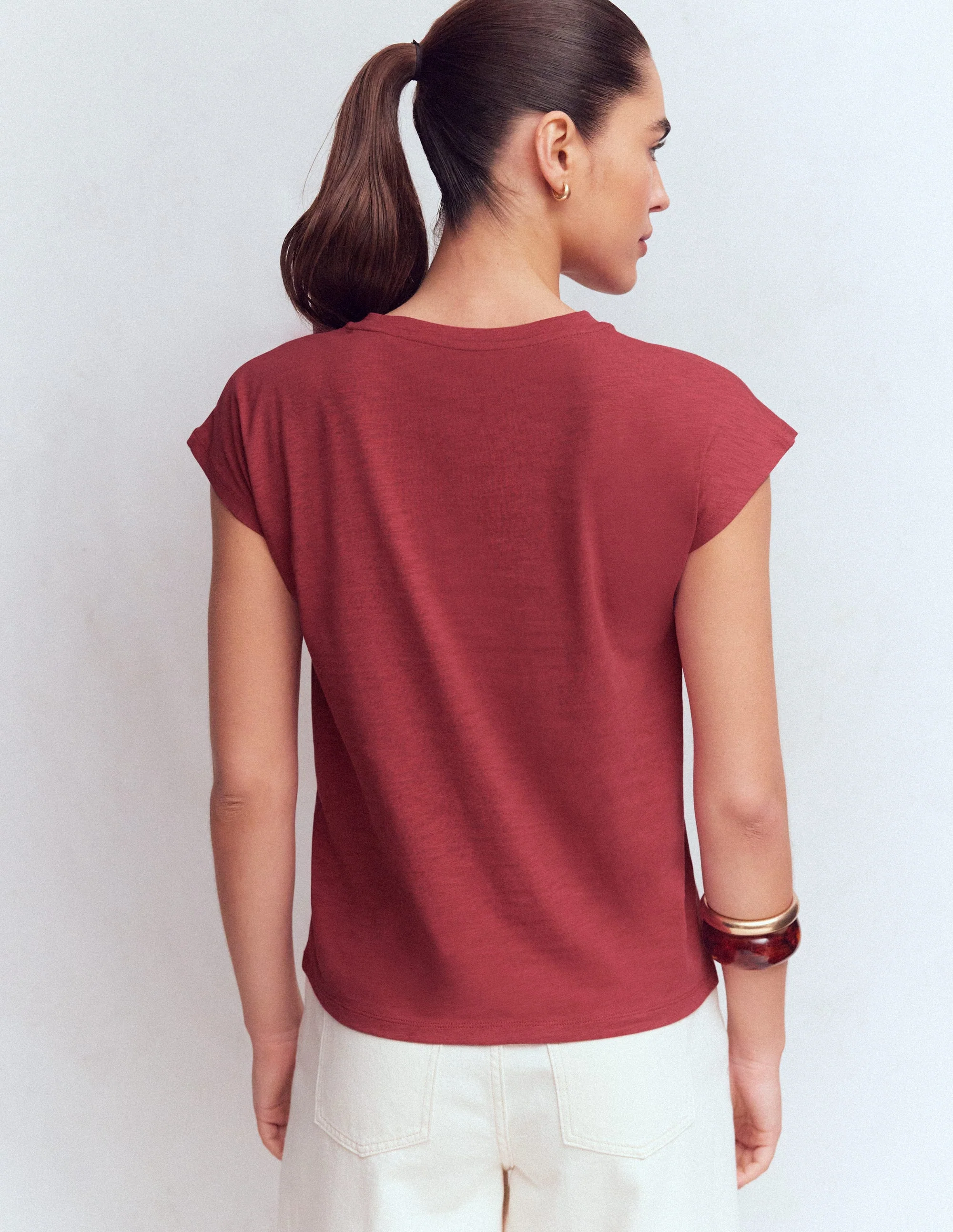 Bedrucktes T-Shirt mit Flammgarn-Erdiges Rot - Image 3
