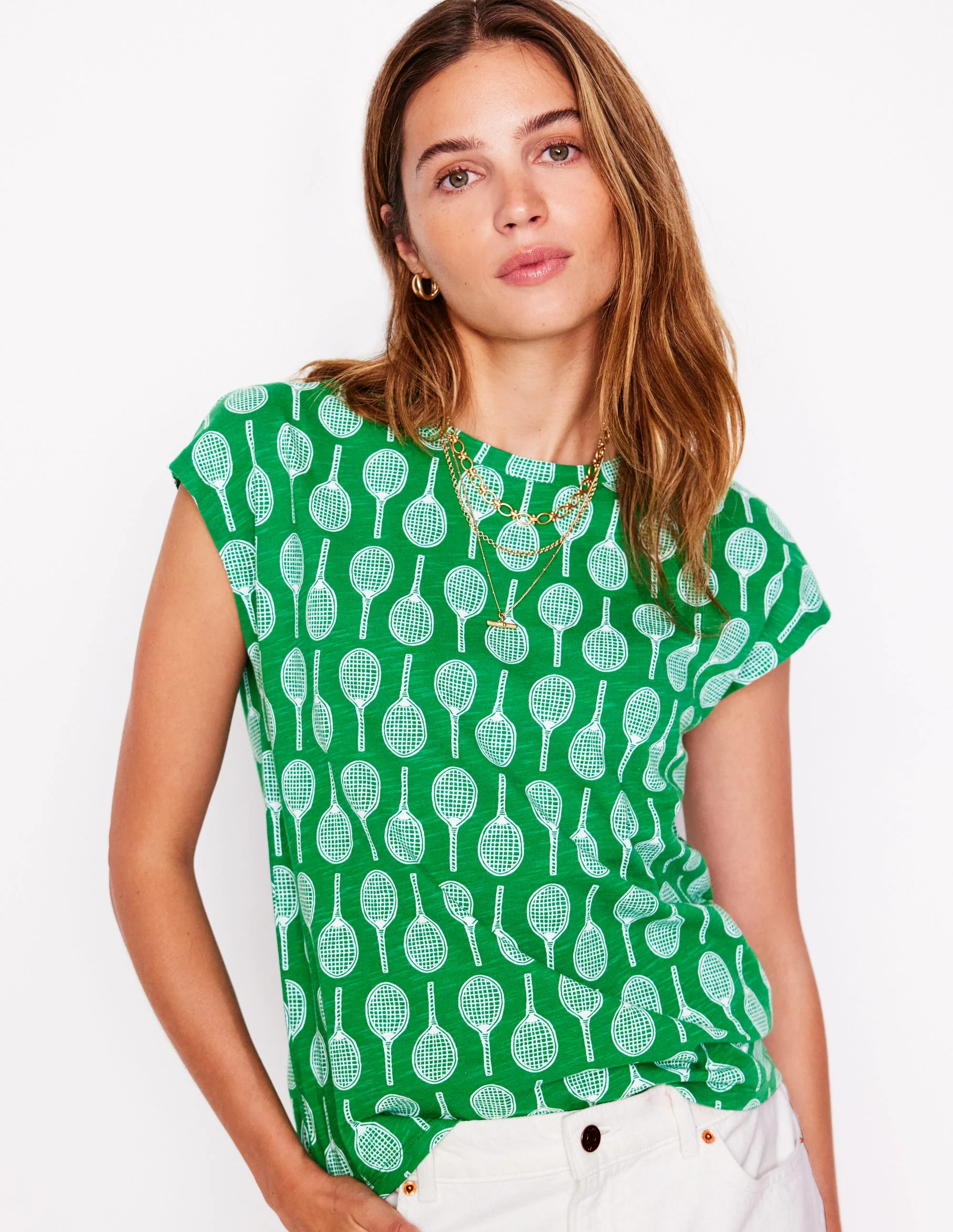 Bedrucktes T-Shirt mit Flammgarn-Smaragdgrün, Tennis - Image 4