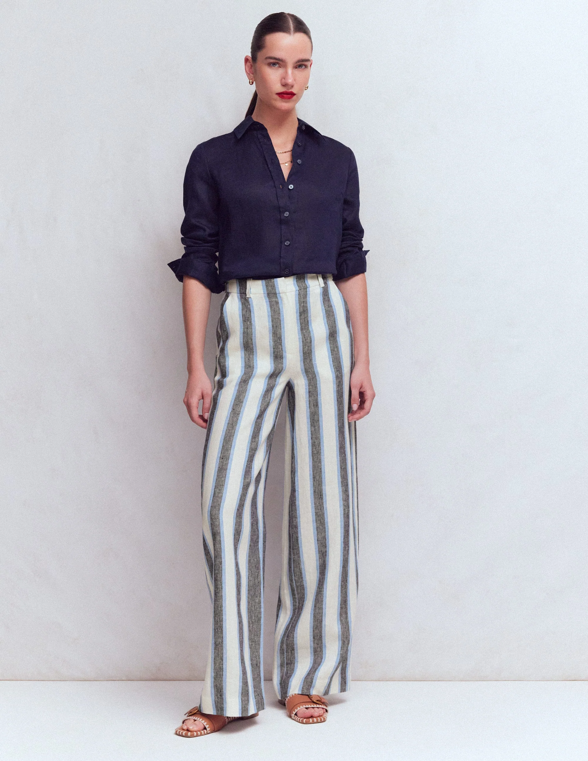 Belgravia Leinenhose-Blau/Weiß, Gestreift