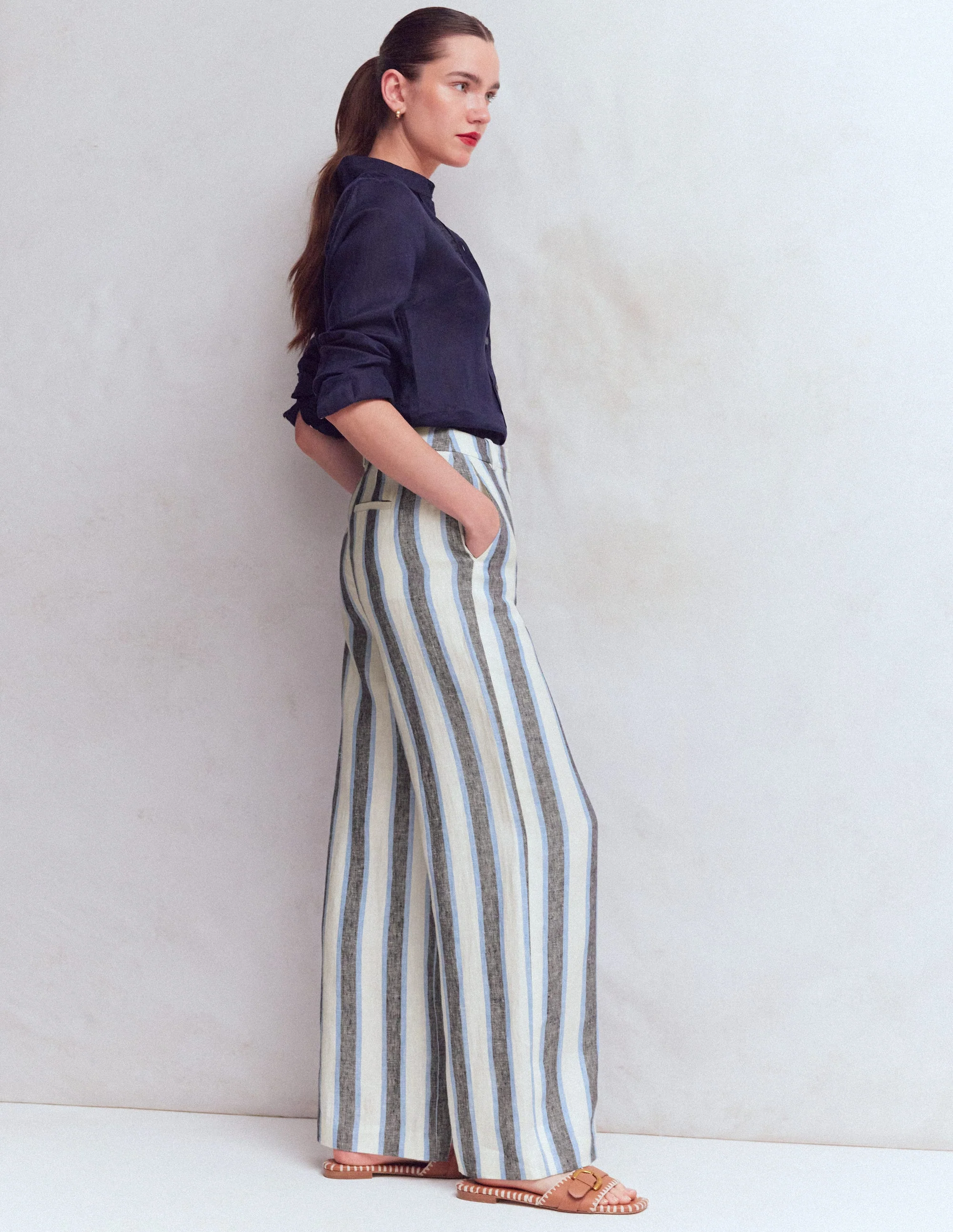 Belgravia Leinenhose-Blau/Weiß, Gestreift - Image 6