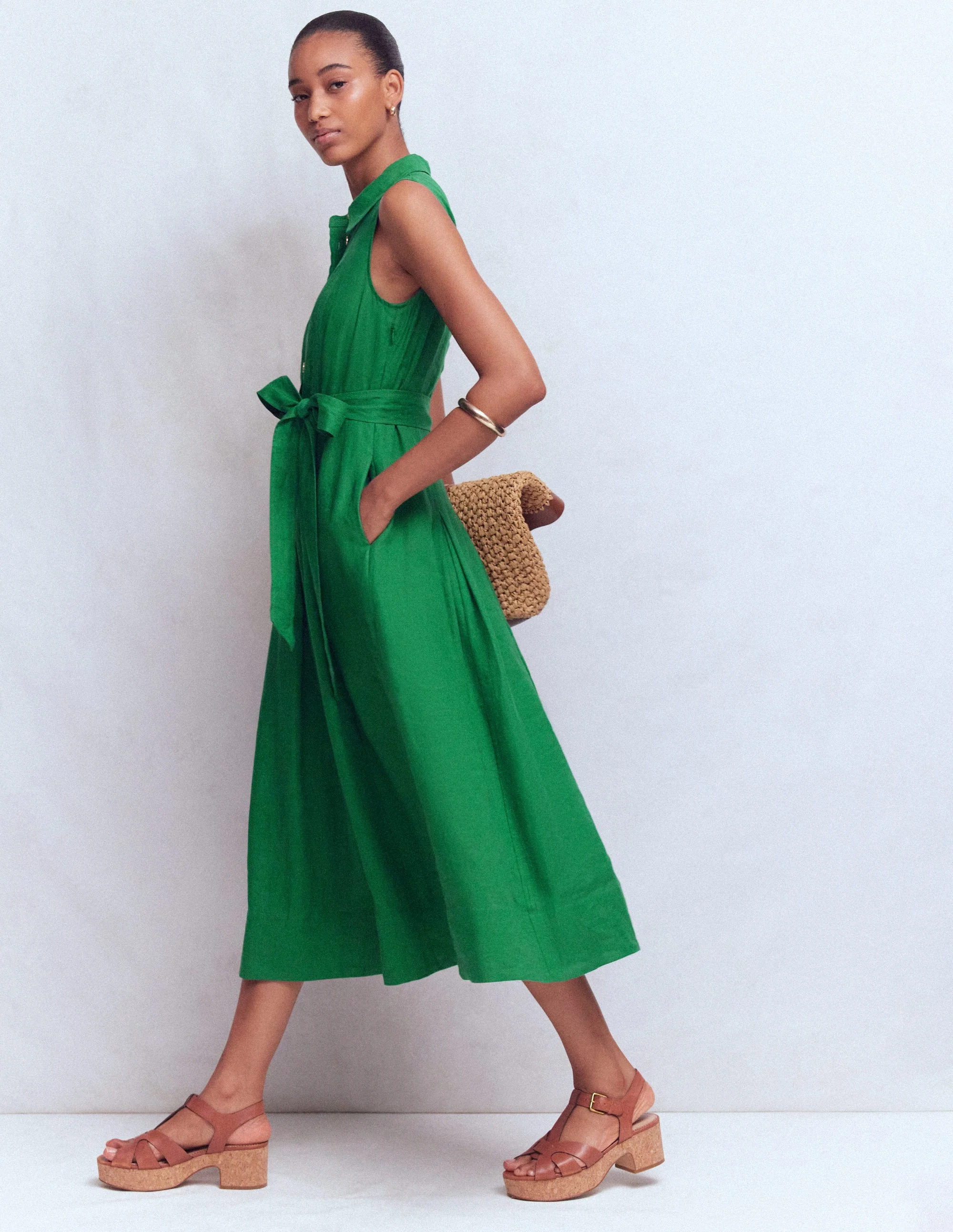 Belinda Hemdblusenkleid aus Leinen-Frisches Grün - Image 4