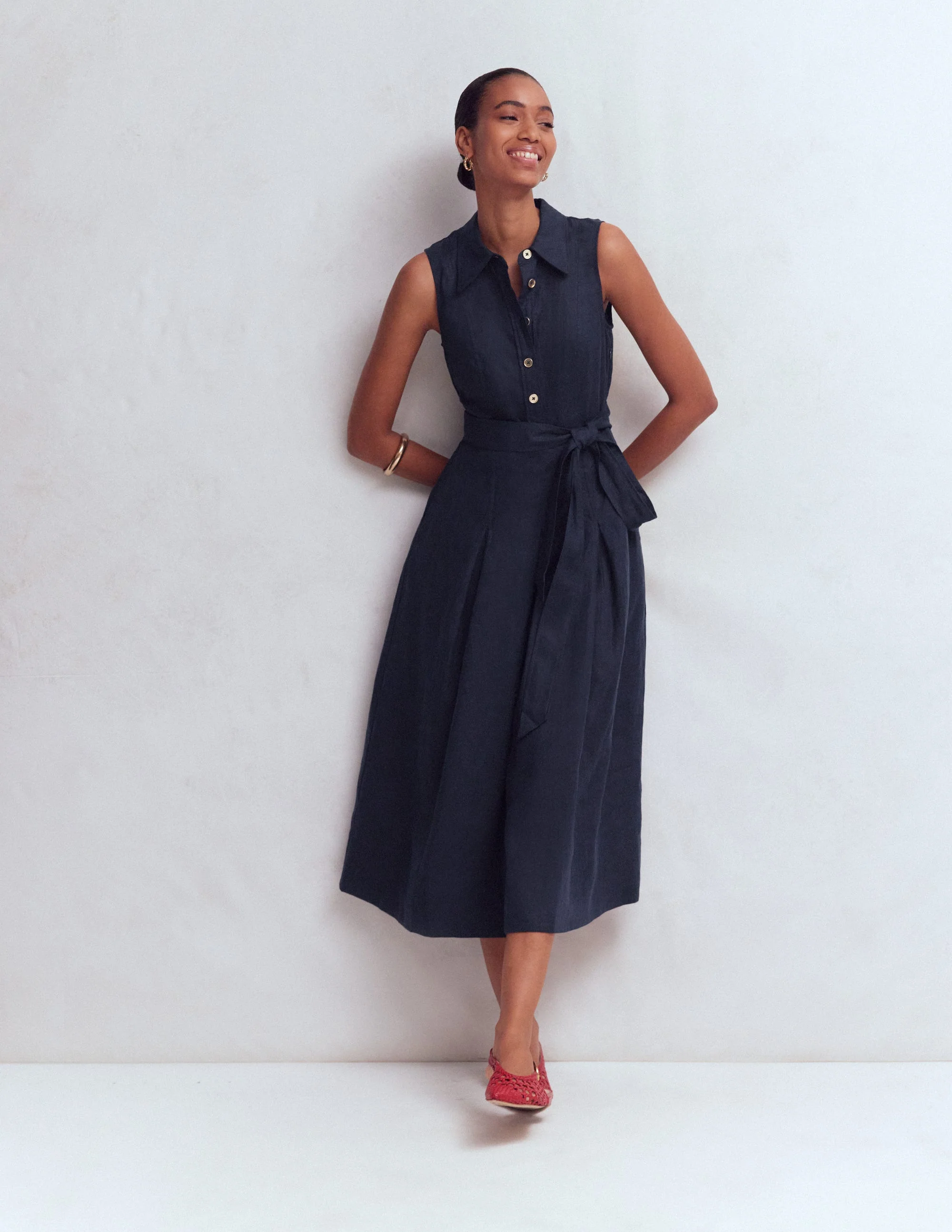 Belinda Hemdblusenkleid aus Leinen-Marineblau