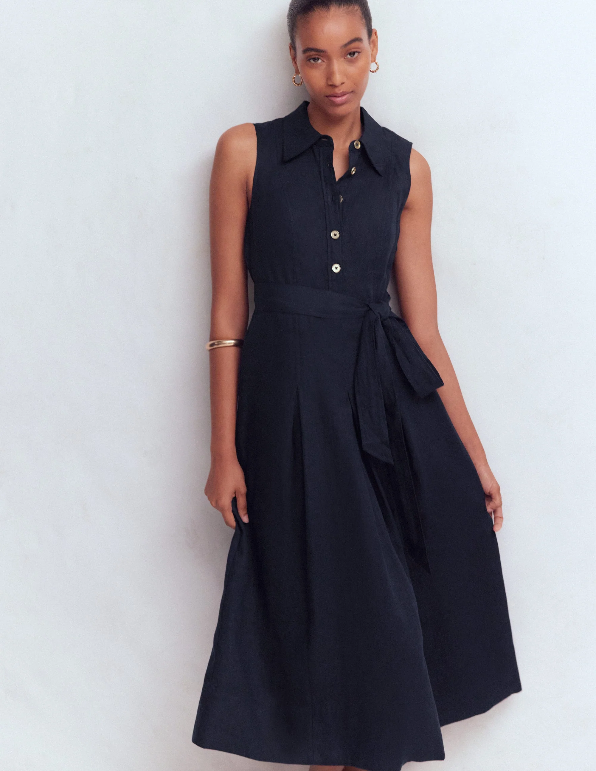 Belinda Hemdblusenkleid aus Leinen-Marineblau - Image 6