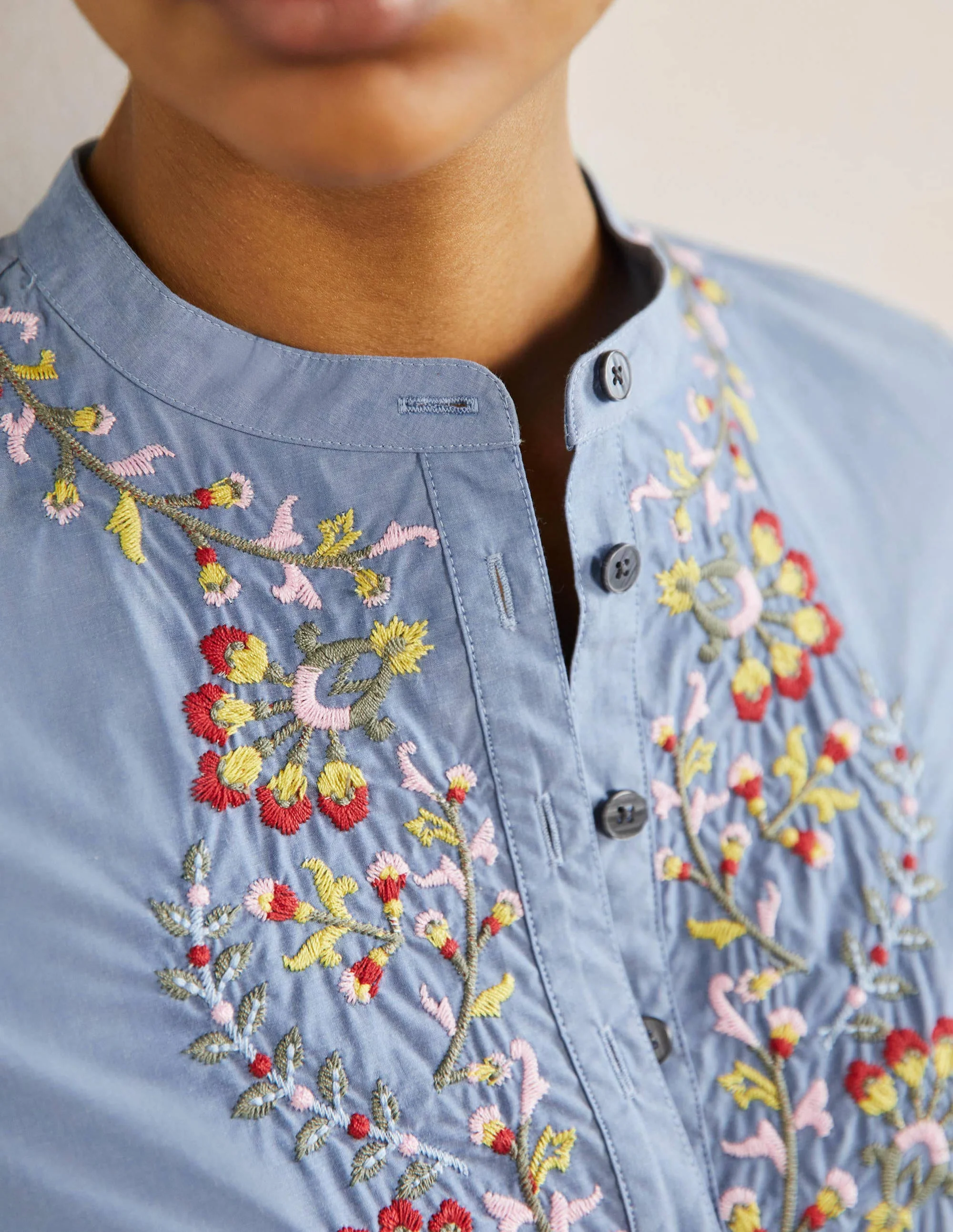 Bestickte Bluse zum Hineinschlüpfen-Faux-Uni - Image 2