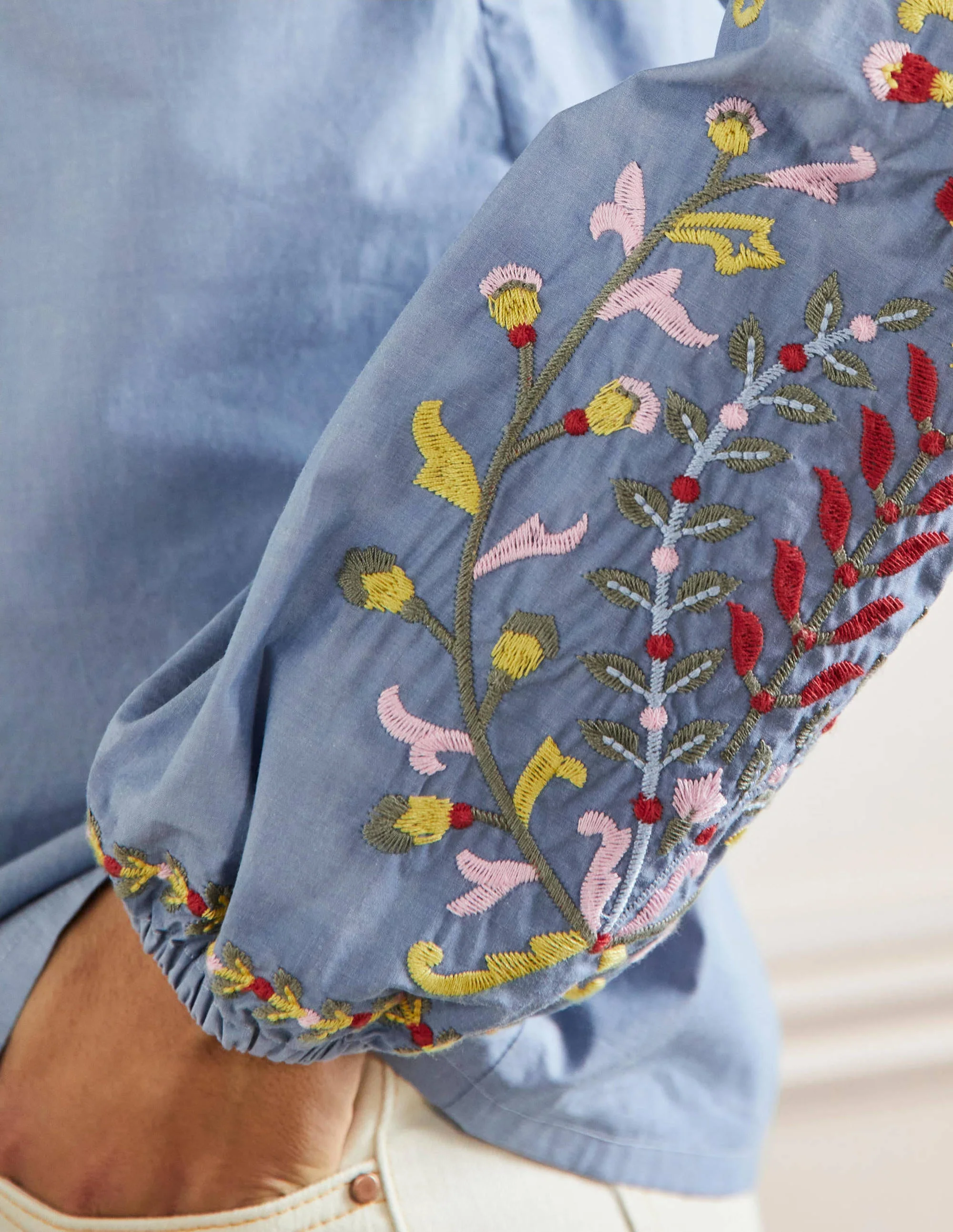Bestickte Bluse zum Hineinschlüpfen-Faux-Uni - Image 4