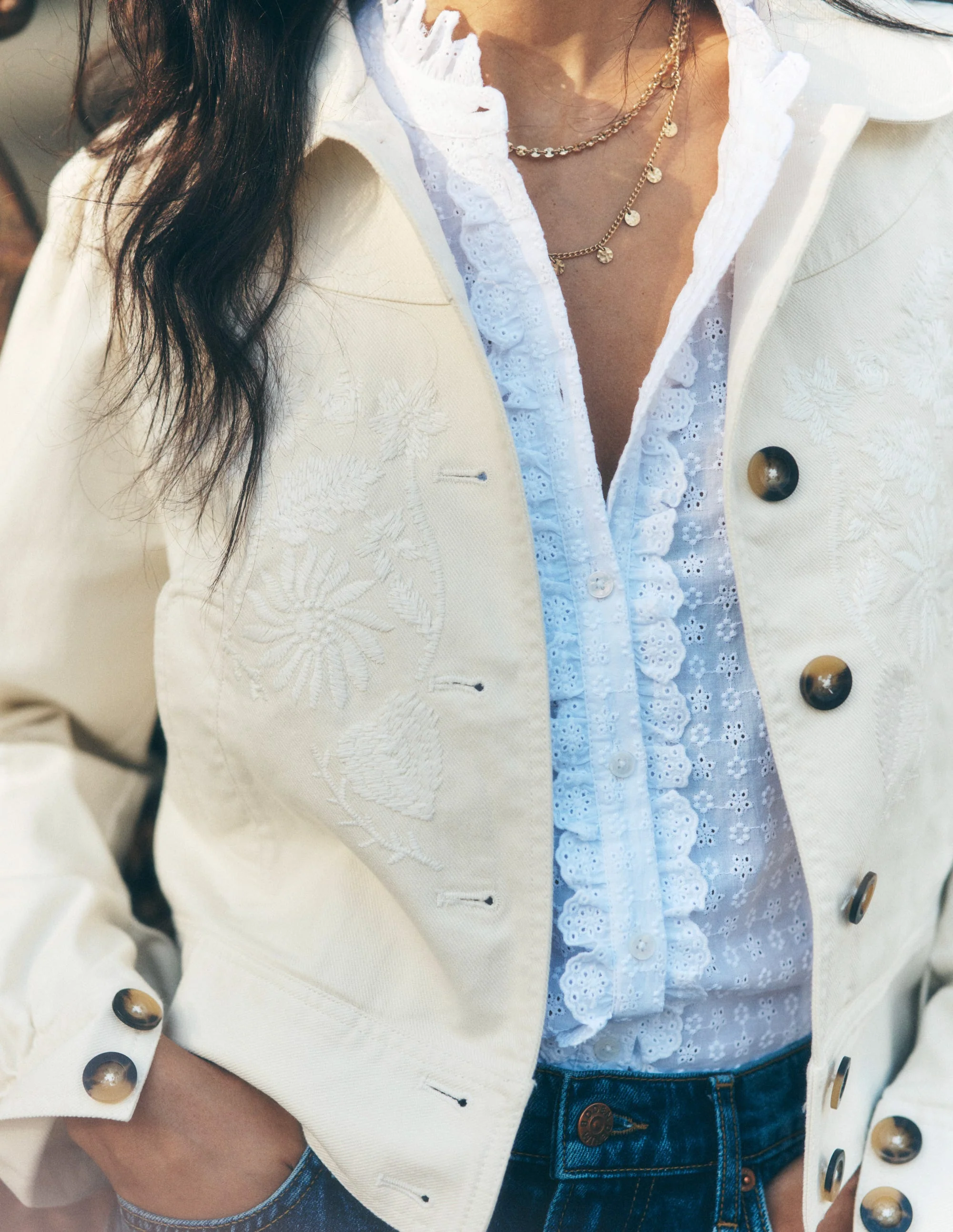 Bestickte Jacke mit Kragen-Naturweiß, Stickerei - Image 2