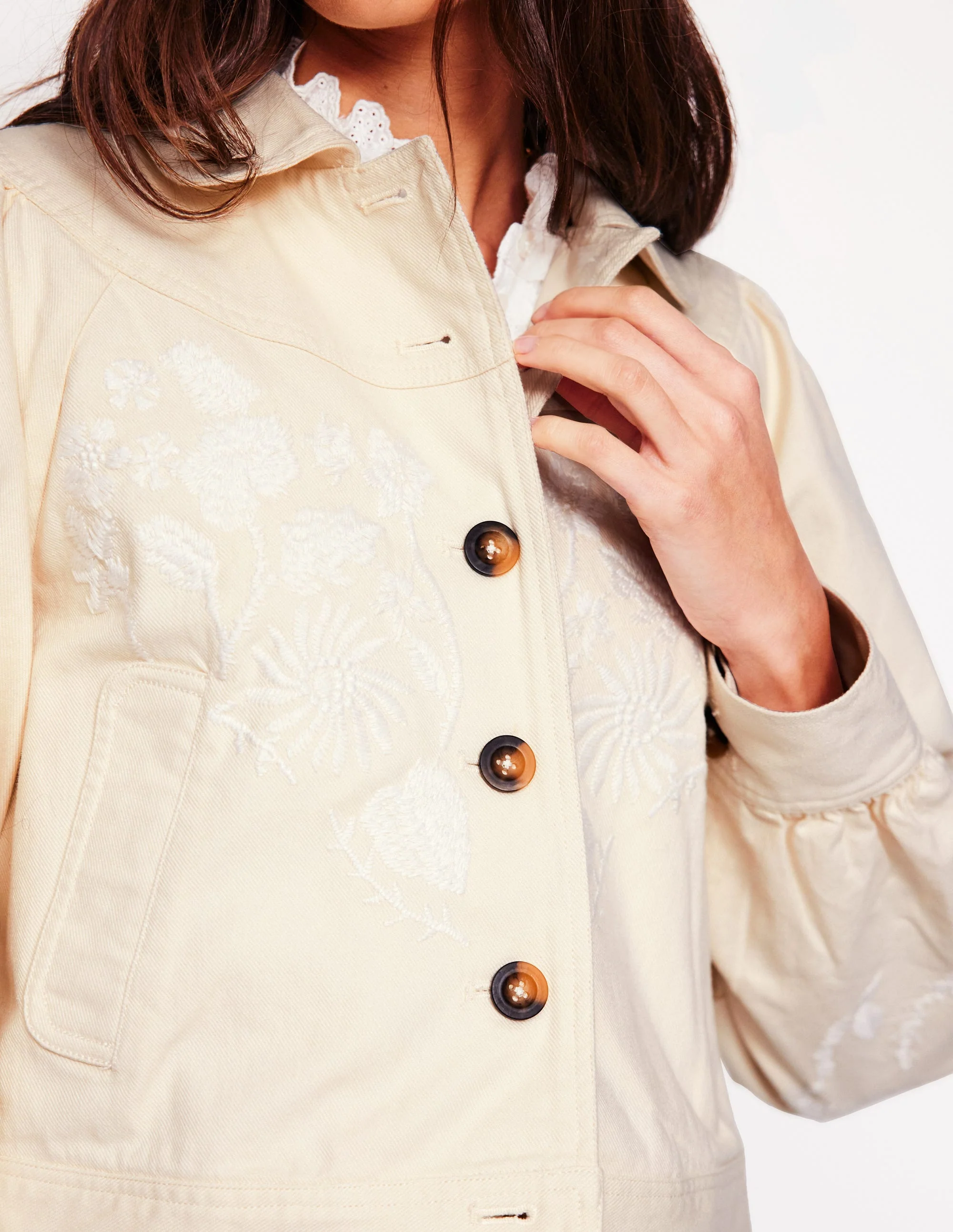 Bestickte Jacke mit Kragen-Naturweiß, Stickerei - Image 3