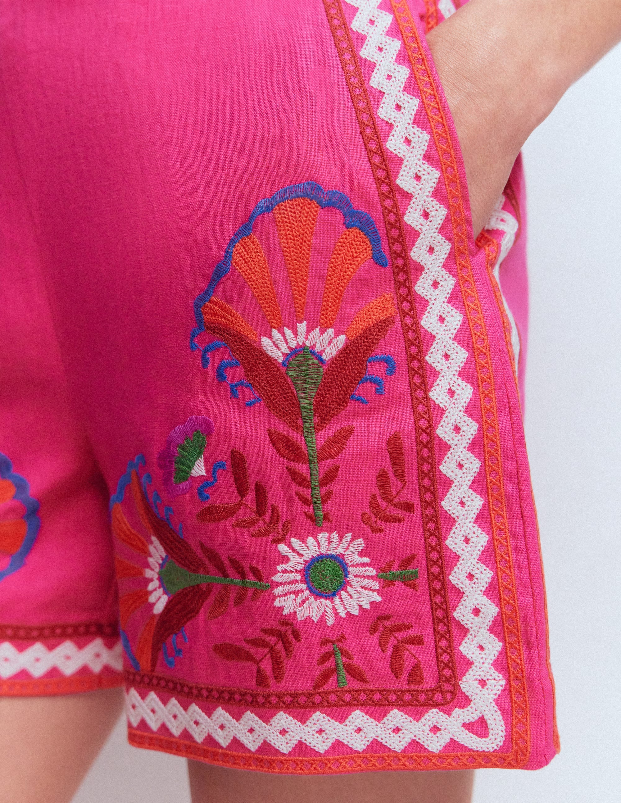 Bestickte Leinenshorts-Rosa Pfingstrose, Stickerei - Image 3