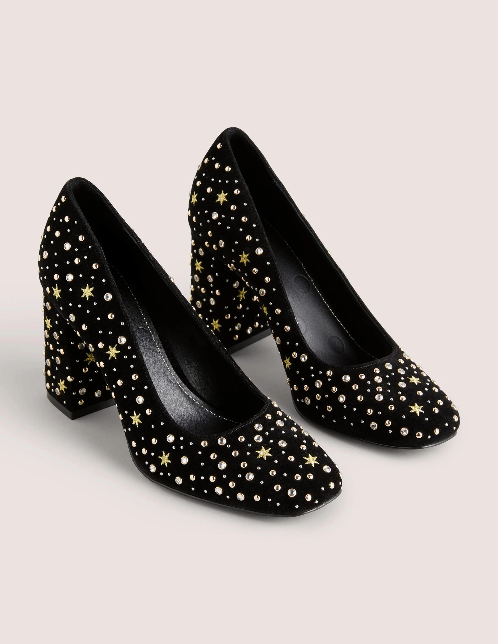 Bestickte Pumps mit Blockabsatz-Schwarz - Image 2