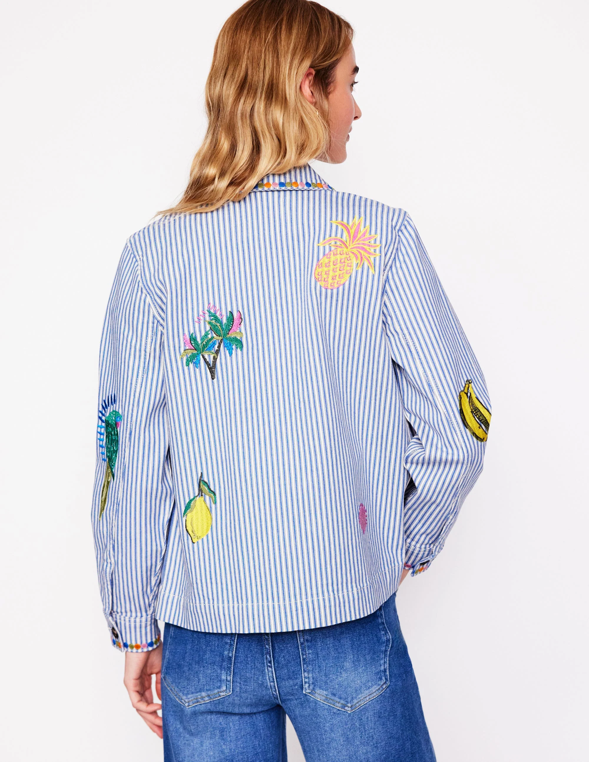 Bestickte Utility-Jacke-Vergissmeinnicht-Blau Feine Streifen - Image 3