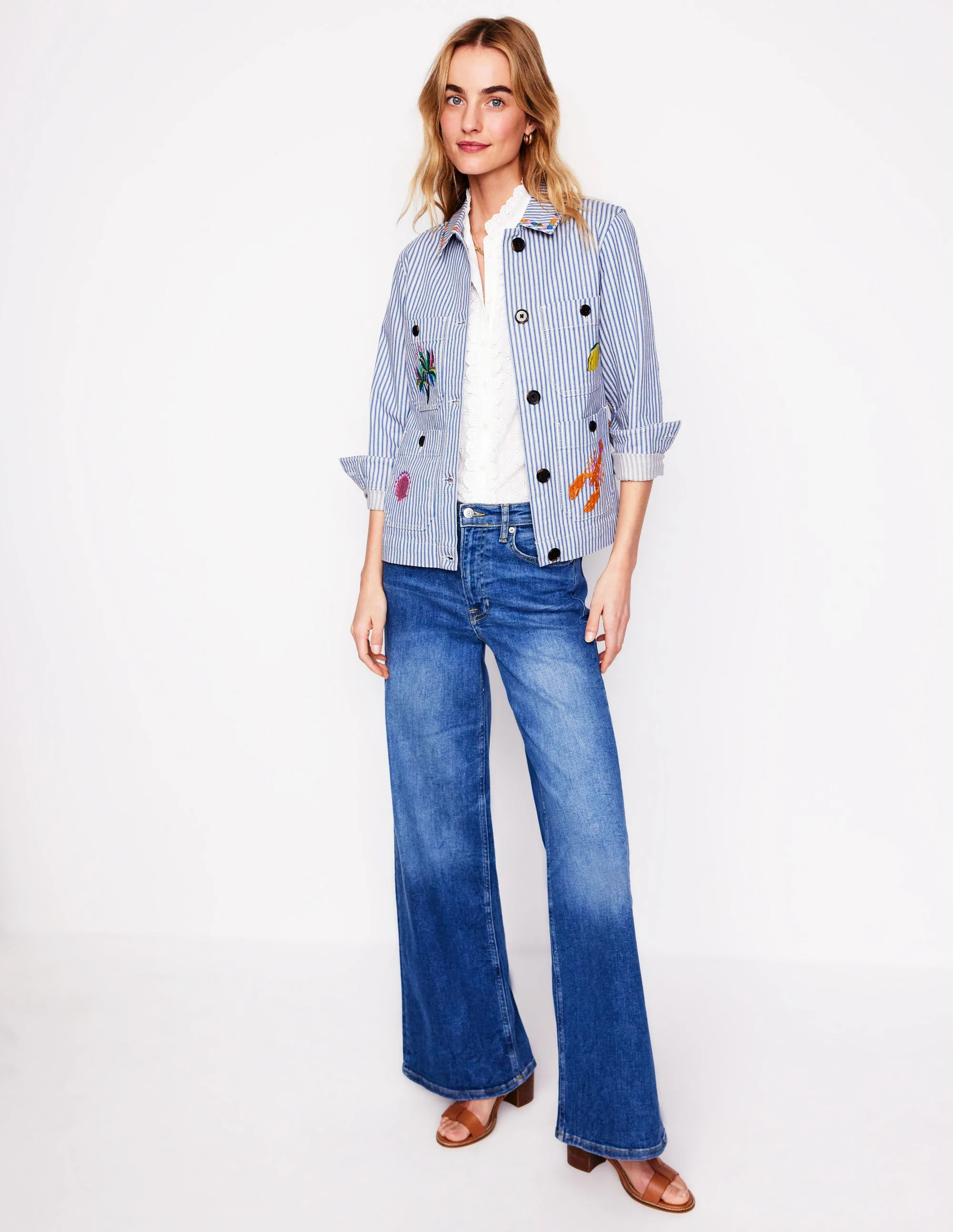 Bestickte Utility-Jacke-Vergissmeinnicht-Blau Feine Streifen - Image 4