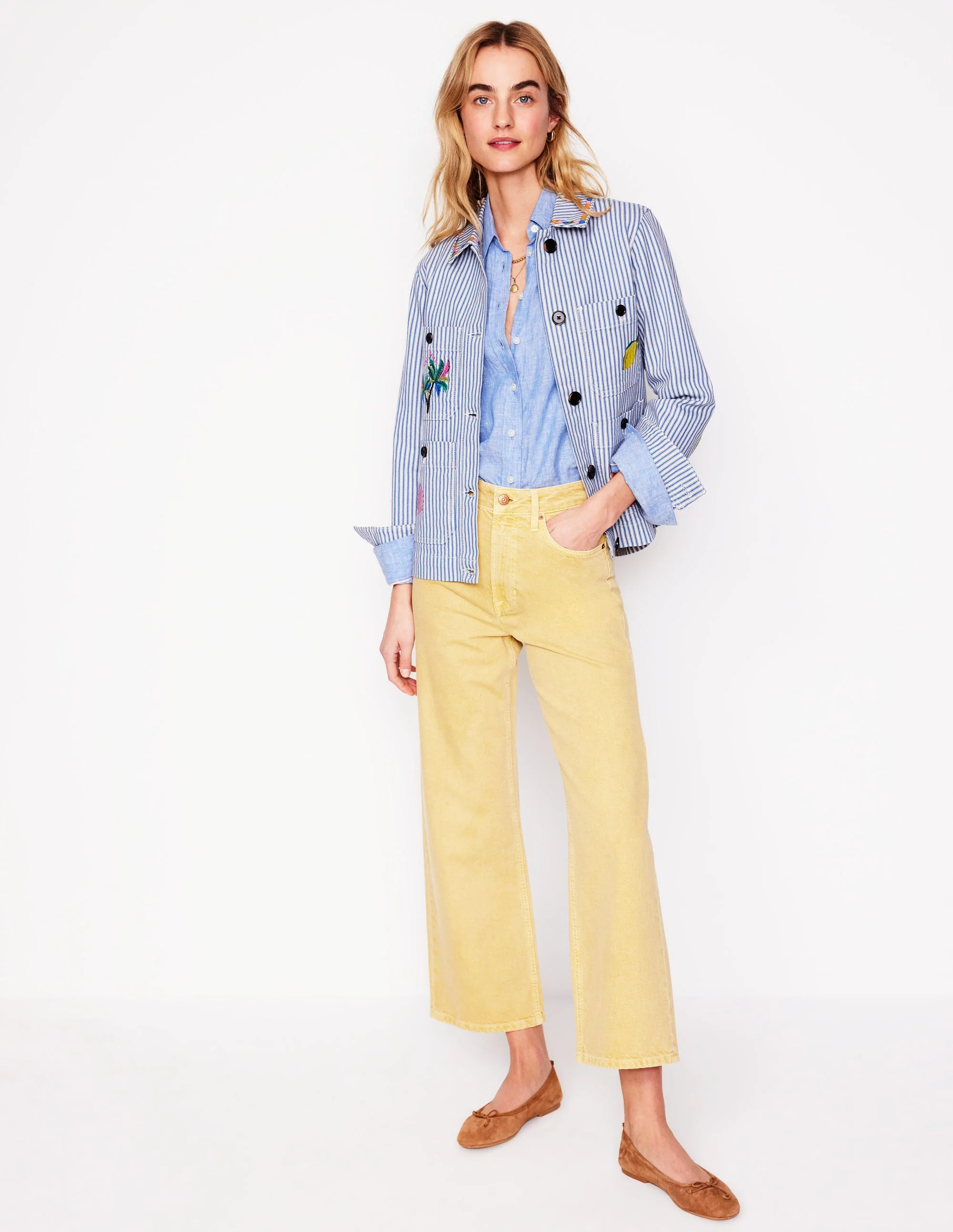 Bestickte Utility-Jacke-Vergissmeinnicht-Blau Feine Streifen - Image 5