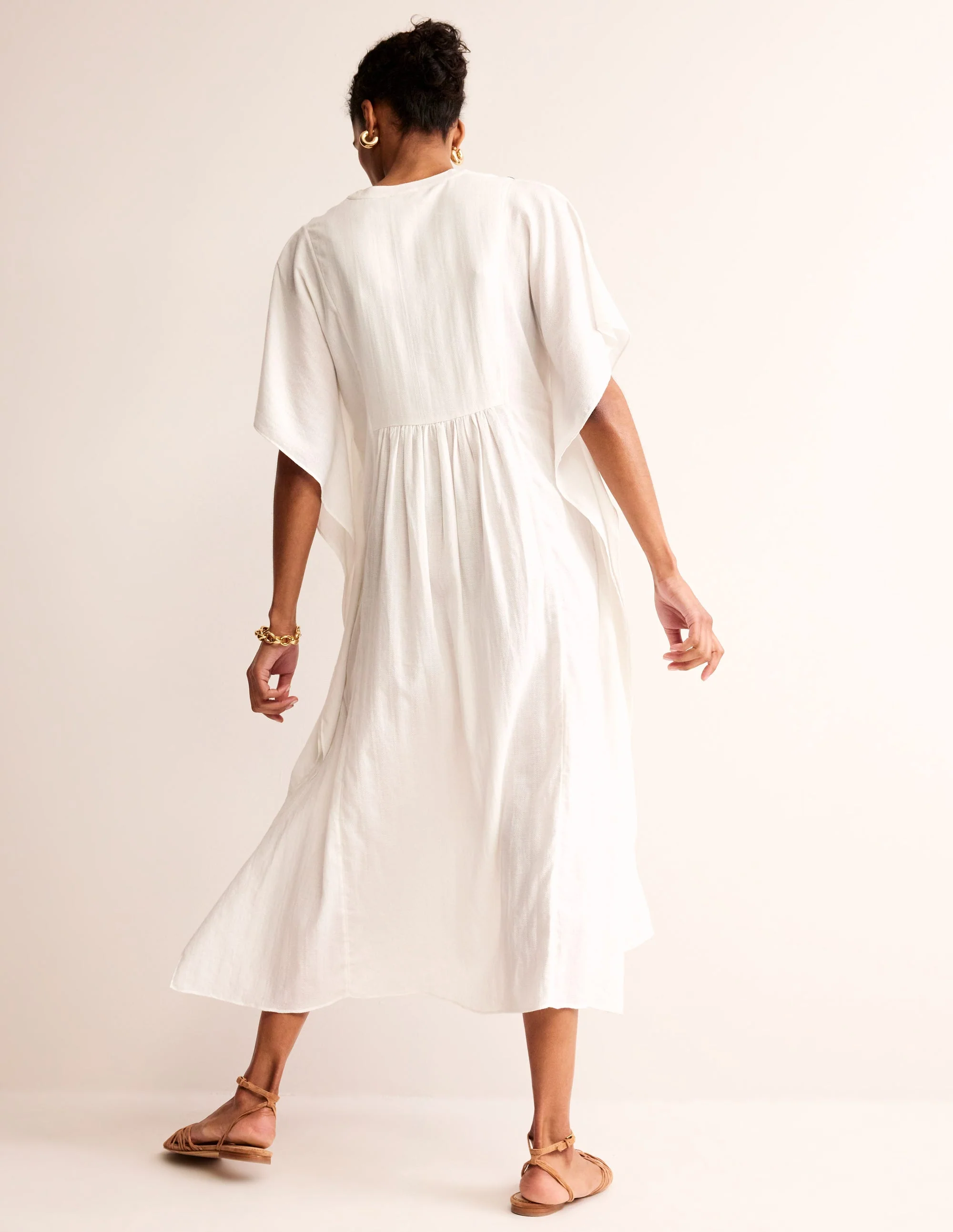 Bestickter Kaftan mit V-Ausschnitt-Naturweiß - Image 3