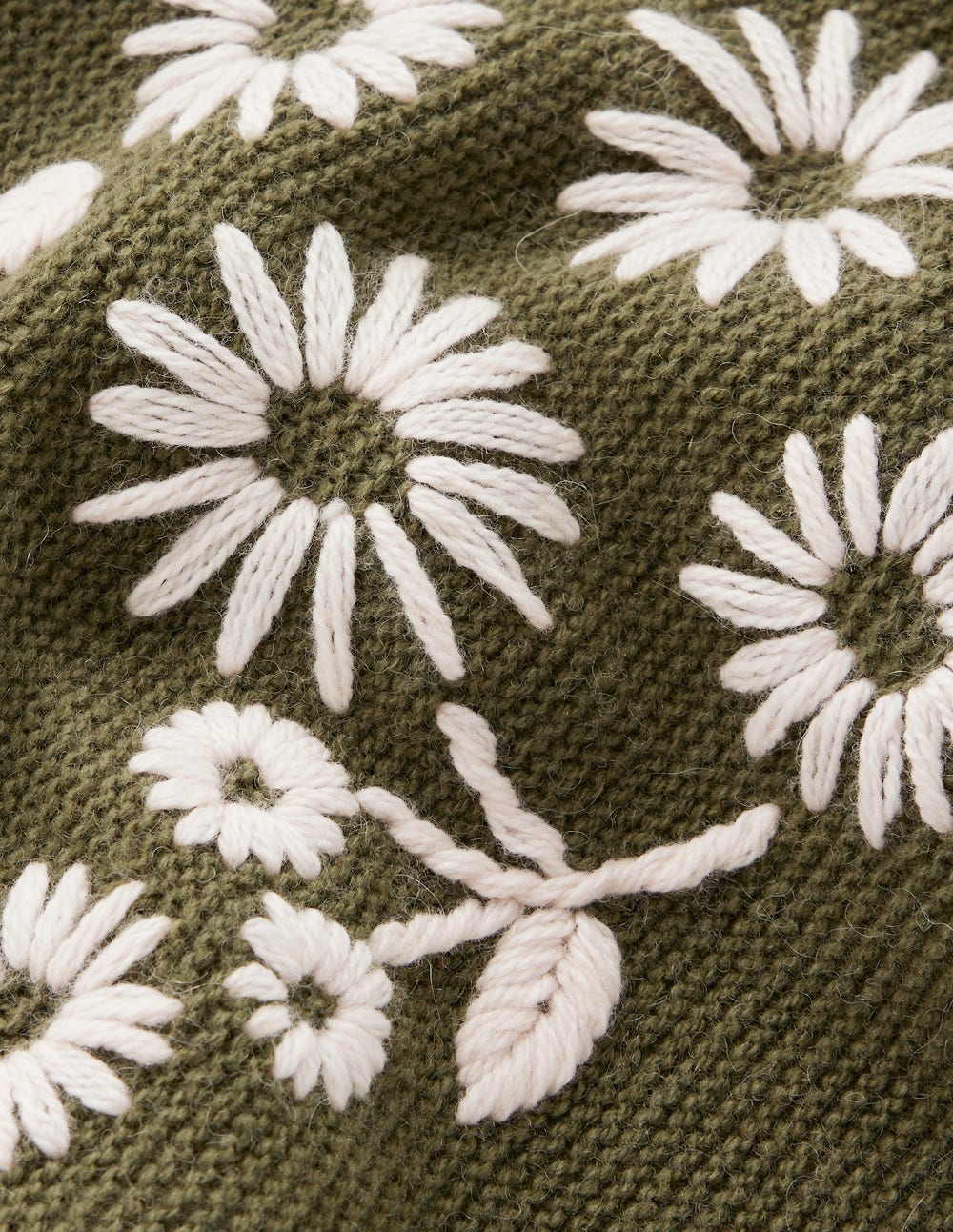 Bestickter Rüschenpullover-Waldgrün Melange - Image 7