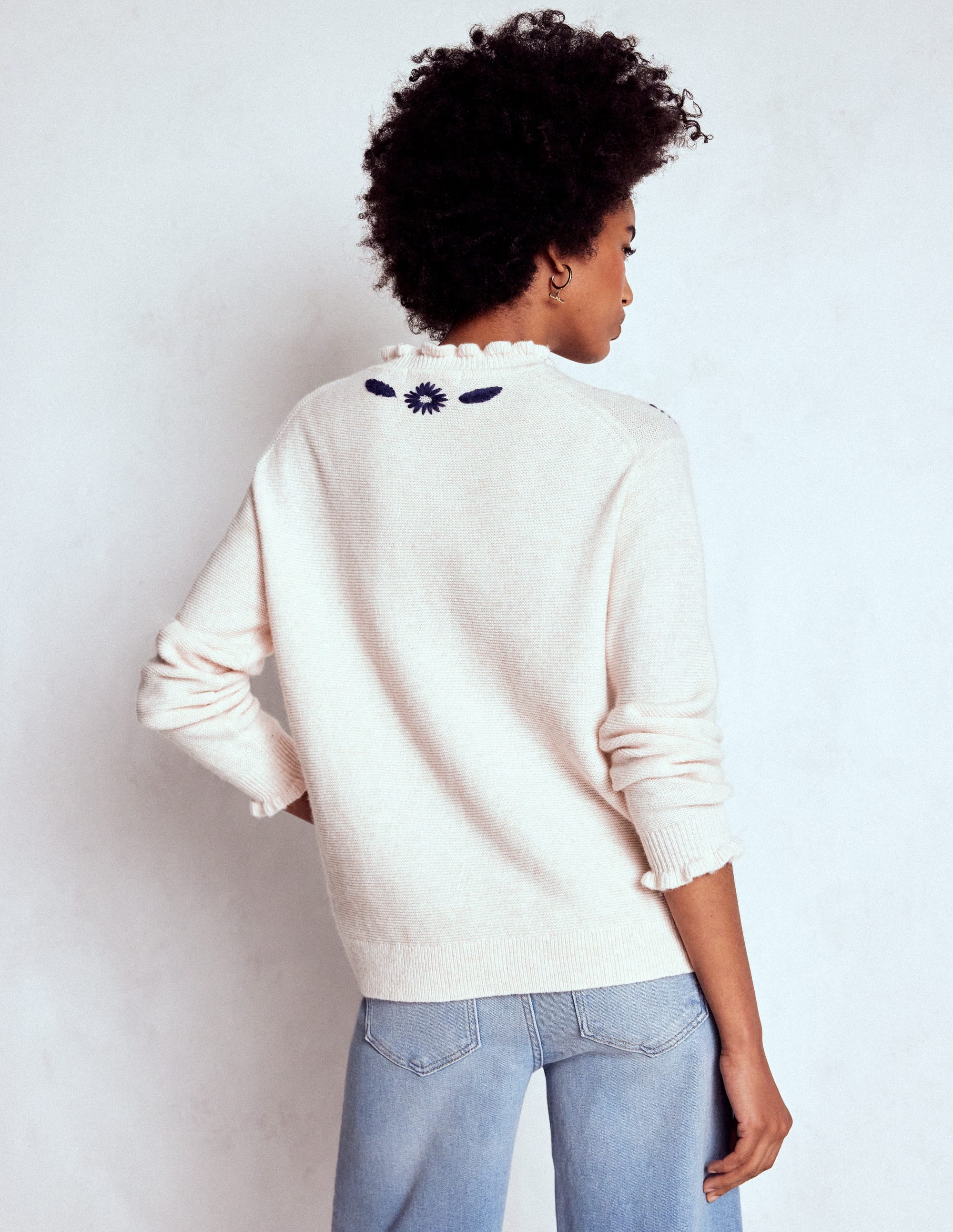 Bestickter Rüschenpullover-Warmes Naturweiß - Image 2