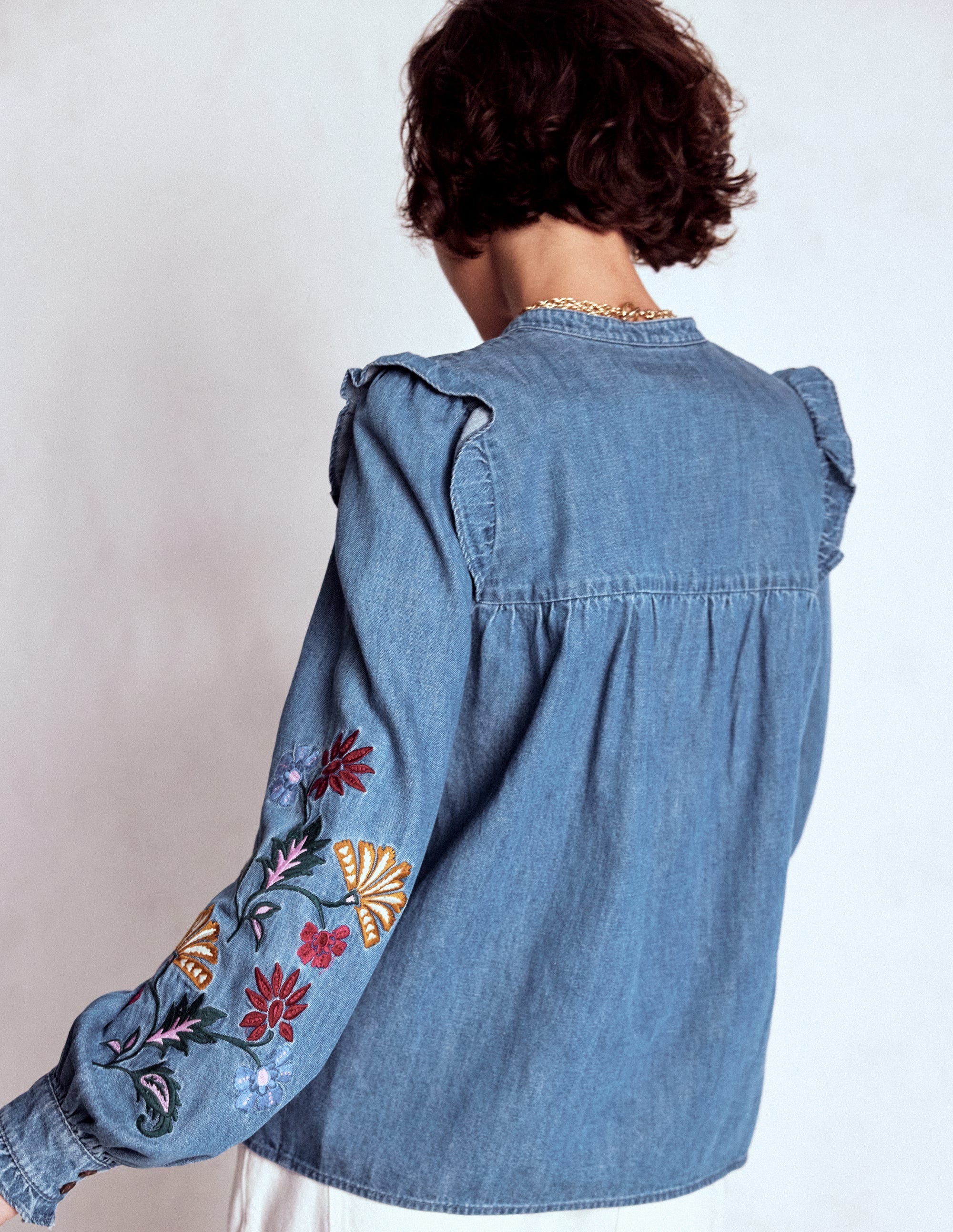 Besticktes Denim-Oberteil-Helles Vintageblau, Stickerei - Image 3
