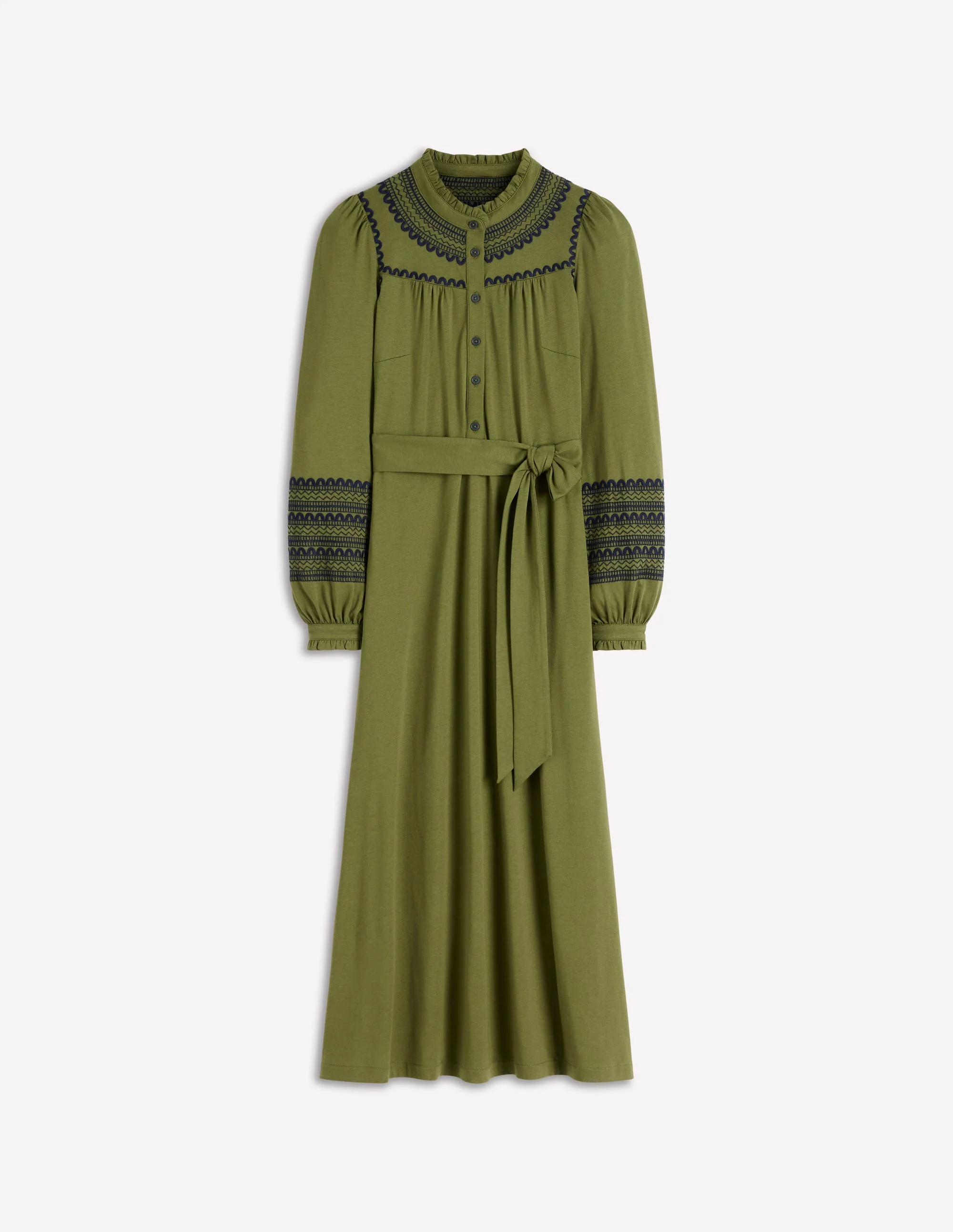 Besticktes Hemdblusenkleid aus Jersey-Olive - Image 6