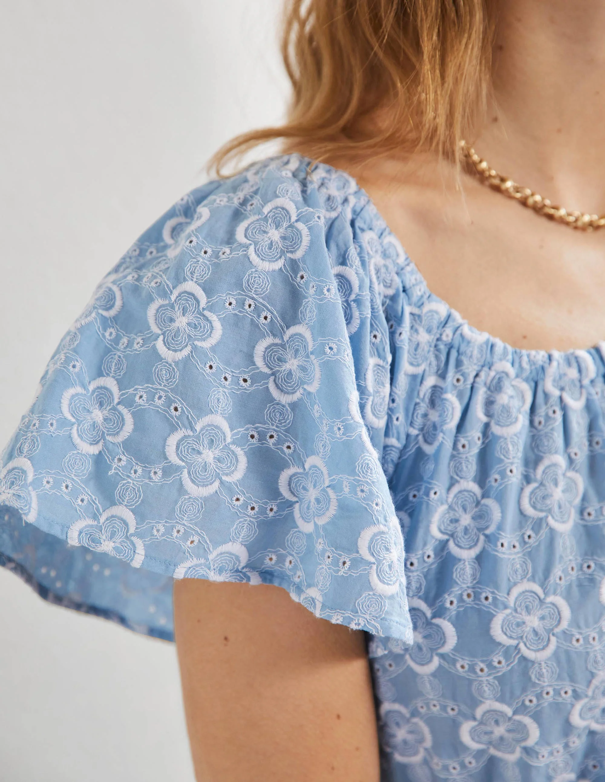 Besticktes Kleid mit Rundhalsausschnitt-Blau, Geometrisches Muster - Image 2