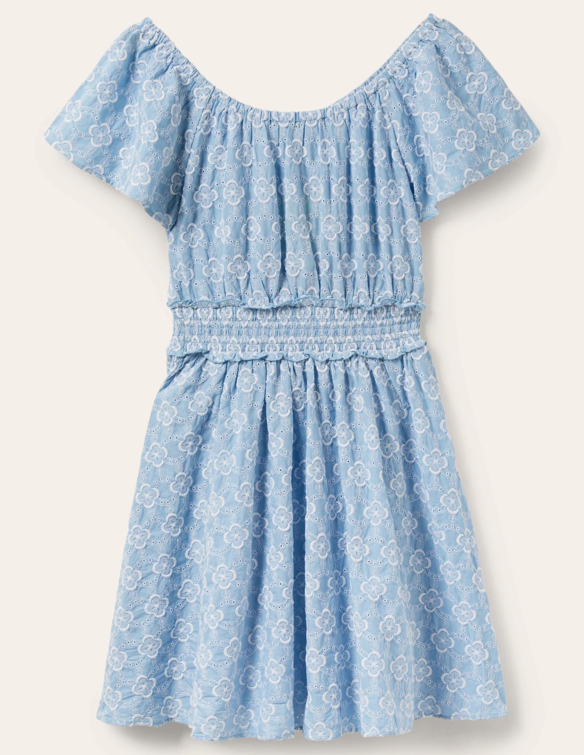 Besticktes Kleid mit Rundhalsausschnitt-Blau, Geometrisches Muster - Image 5