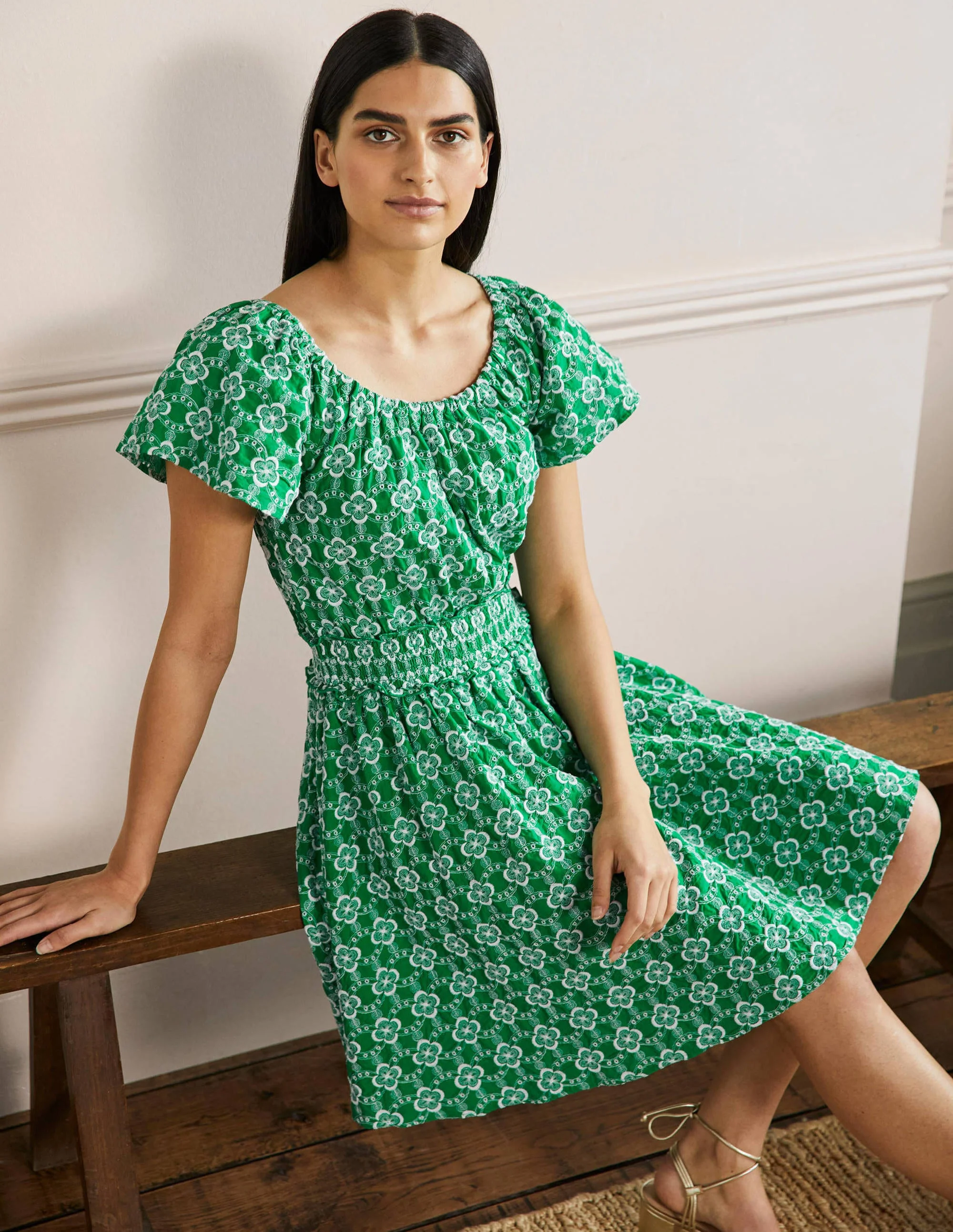 Besticktes Kleid mit Rundhalsausschnitt-Grün, Geometrisches Muster - Image 5