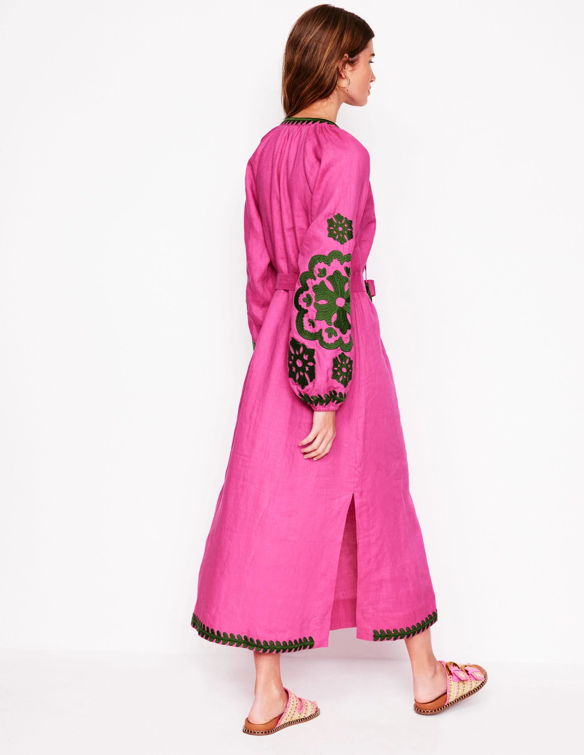 Besticktes Leinenkleid mit Quasten-Sorbet-Rosa - Image 4
