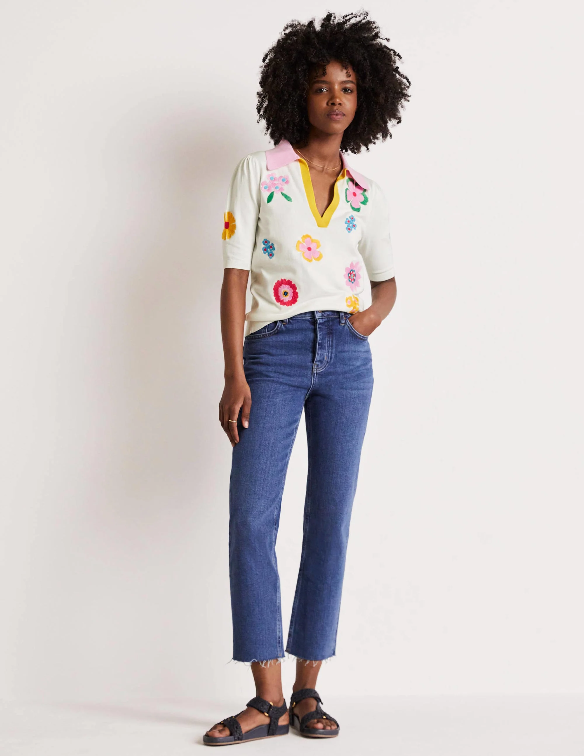 Besticktes Shirt mit Kontrastkragen-Naturweiß/Bunt, Blumen - Image 9