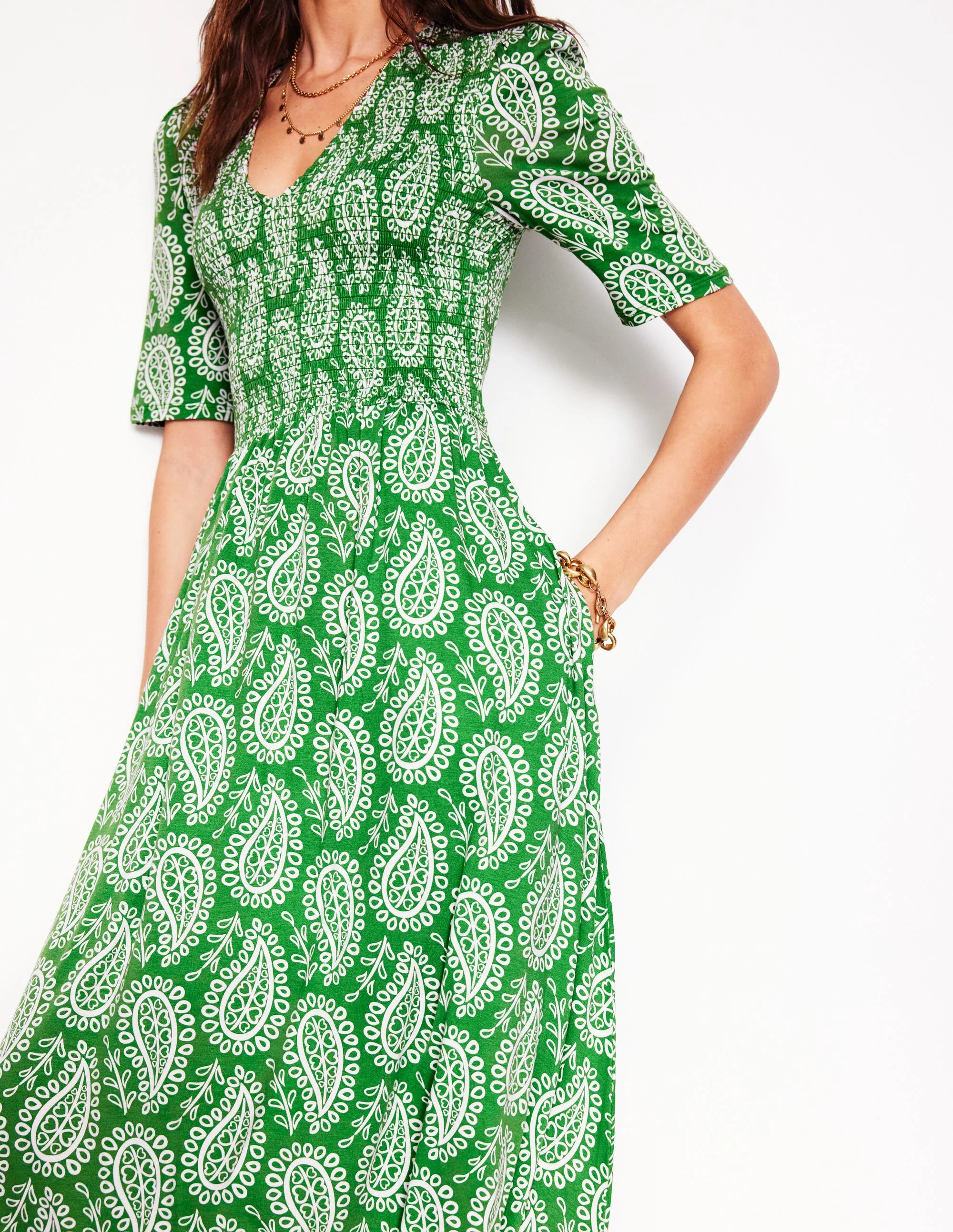 Bethany Gesmoktes Jerseykleid-Paradiesgrün, Paisley-Herz - Image 2
