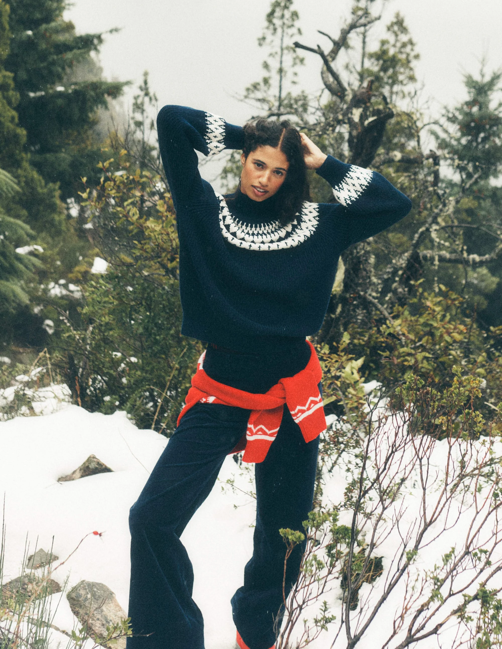 Bianca Hochgeschlossener Baumwollpullover-Navy mit Fair Isle - Image 6