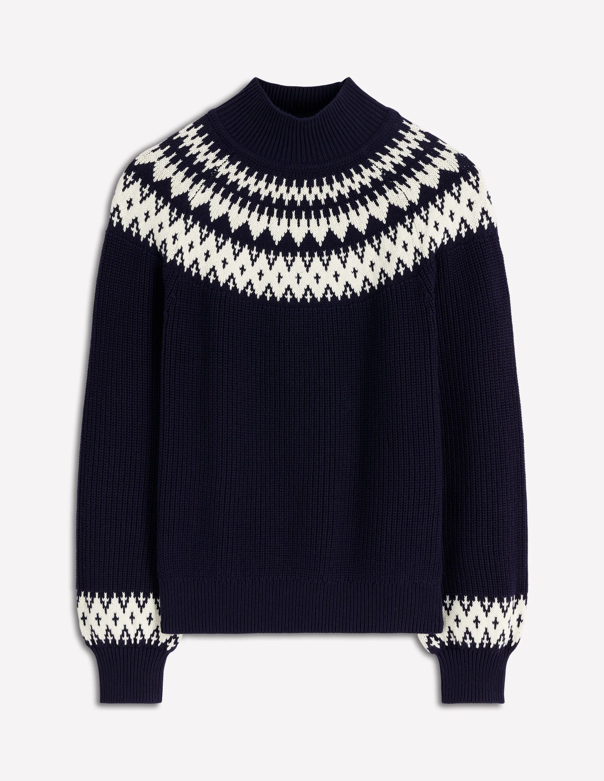Bianca Hochgeschlossener Baumwollpullover-Navy mit Fair Isle - Image 7