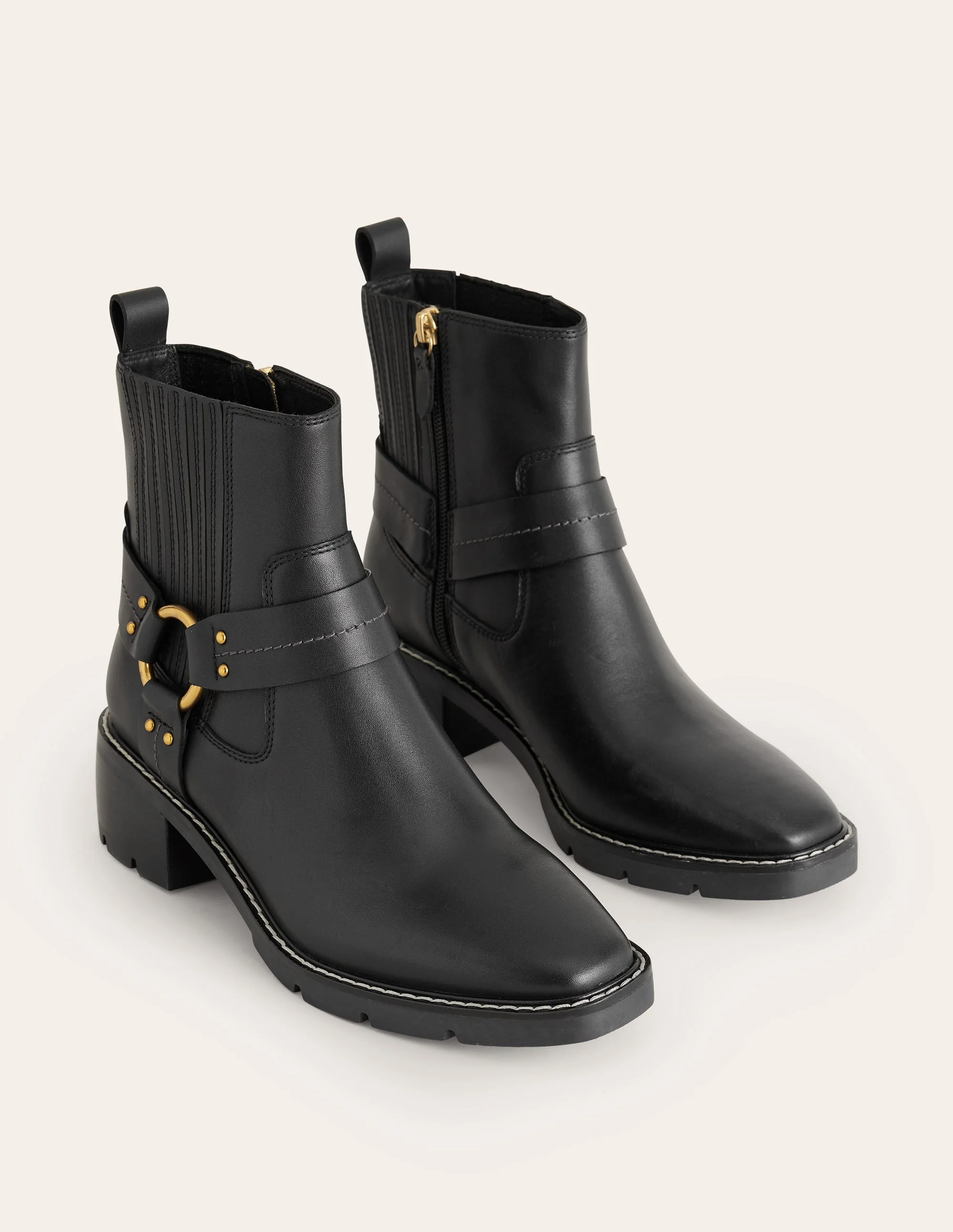 Bikerstiefel mit Riemendetail-Black - Image 3