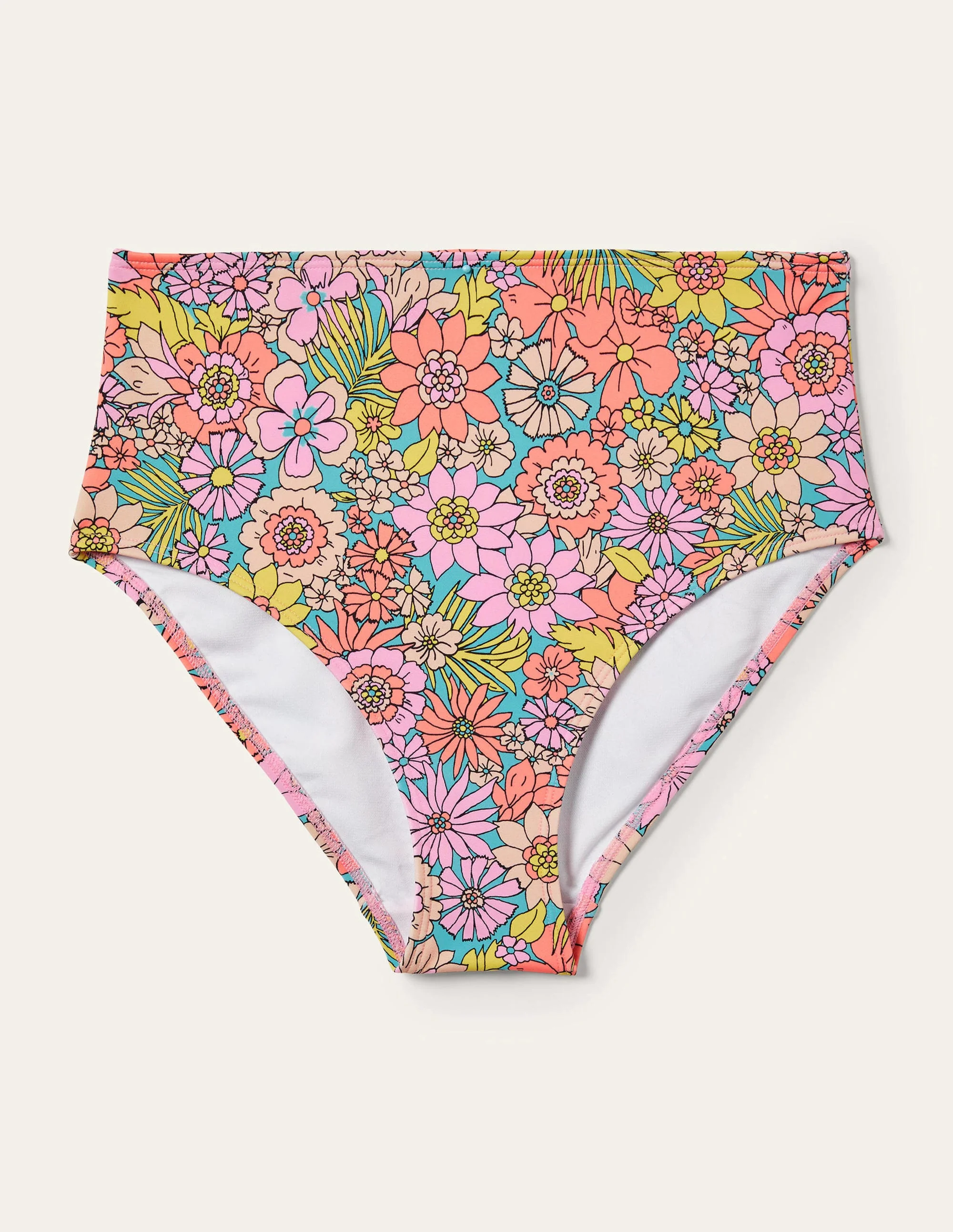 Bikinihose mit hohem Bund-Bonbonrosa, Blütengarten - Image 9