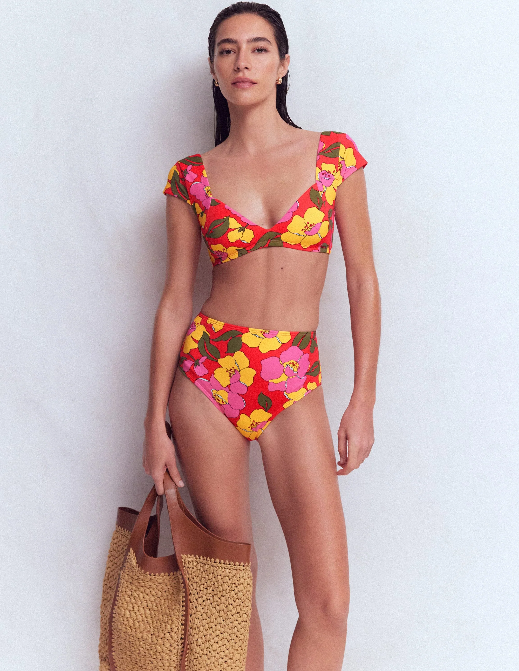 Bikinihose mit hohem Bund-Rot, Strahlende Blüte - Image 2