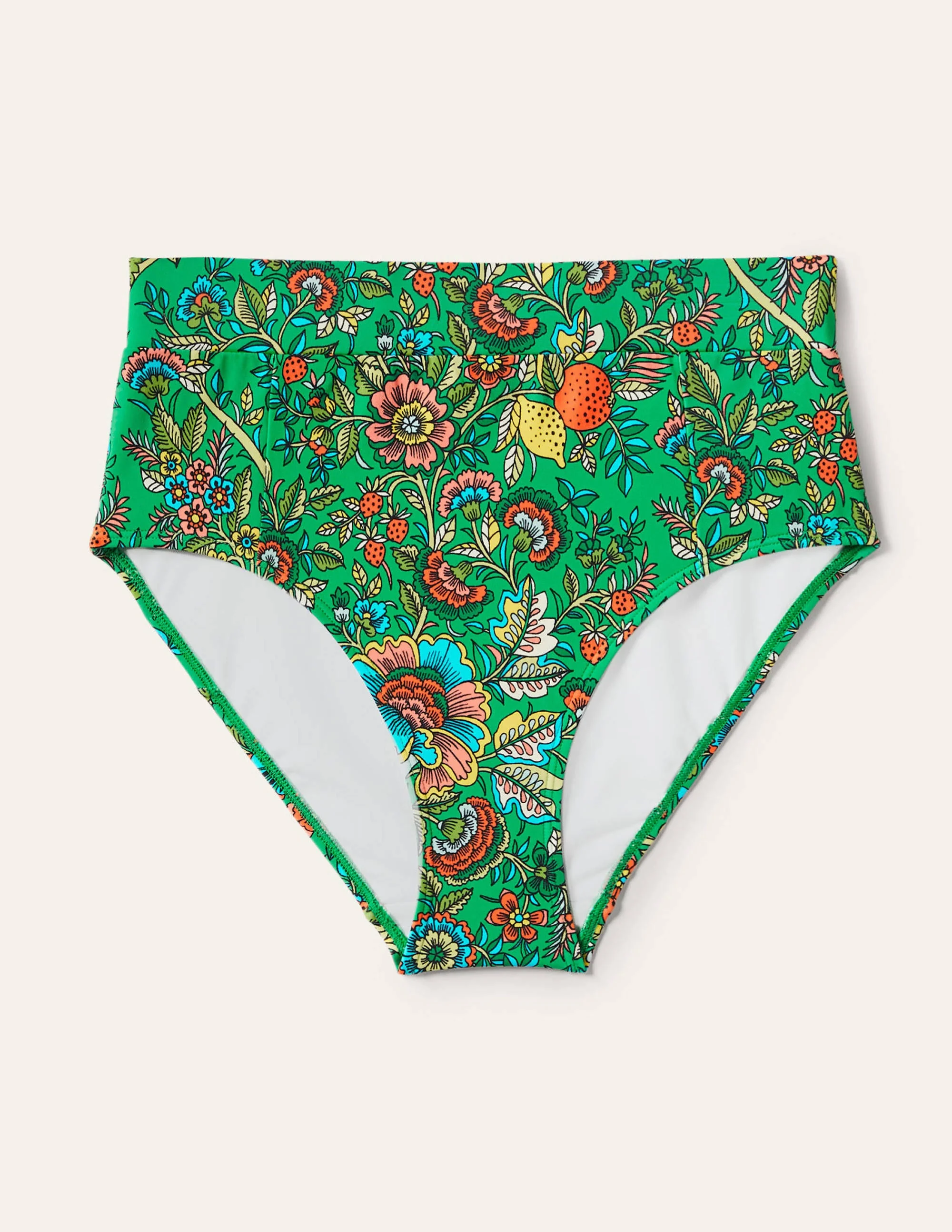 Bikinihose mit hohem Bund-Sattes Smaragdgrün, Tropische Wiese - Image 5