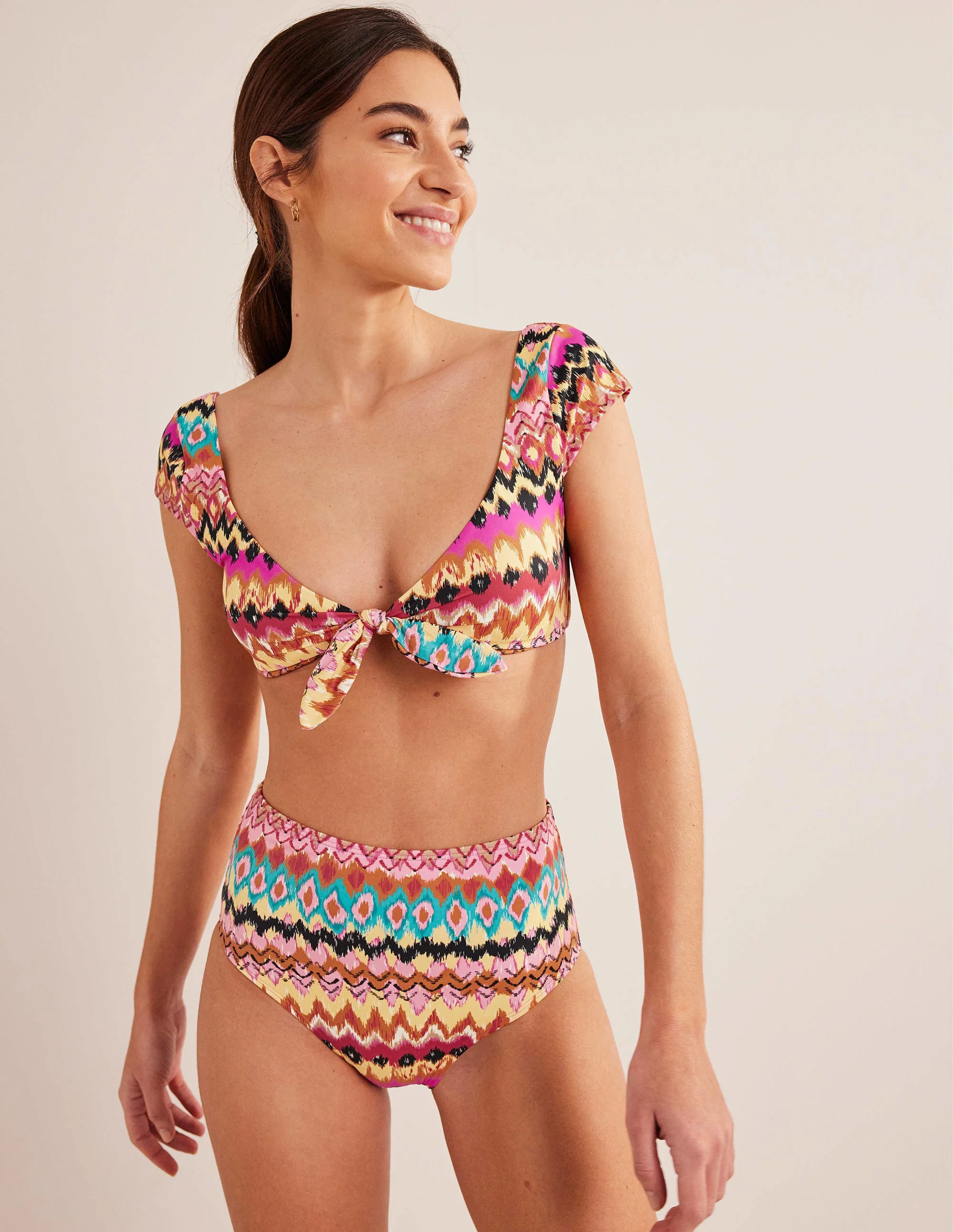 Bikinioberteil mit Flügelärmeln und Schleife-Bunt, Ikat