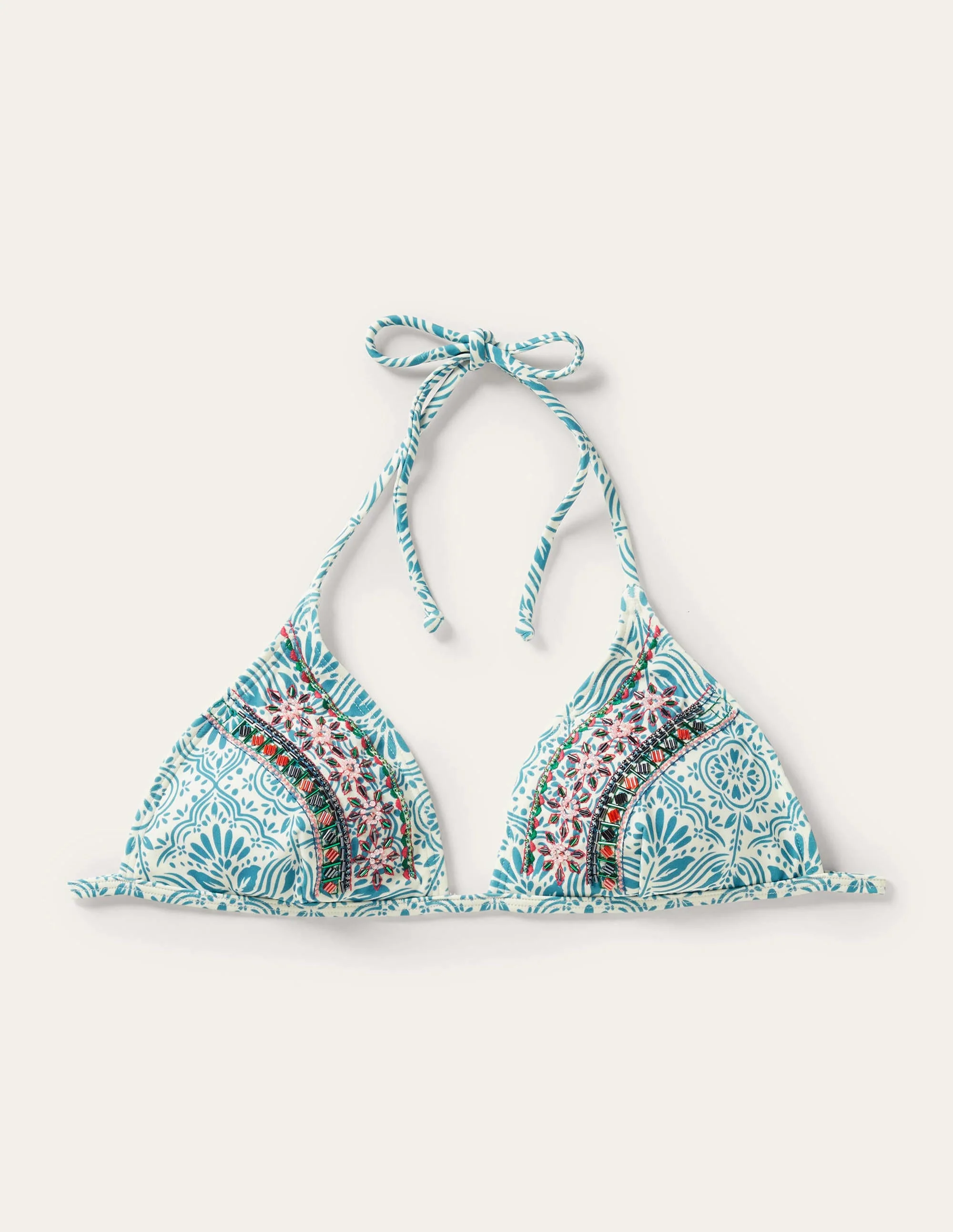 Bikinioberteil mit Perlenverzierung-Ritterspornblau, Orientalisches Diamantmuster - Image 7