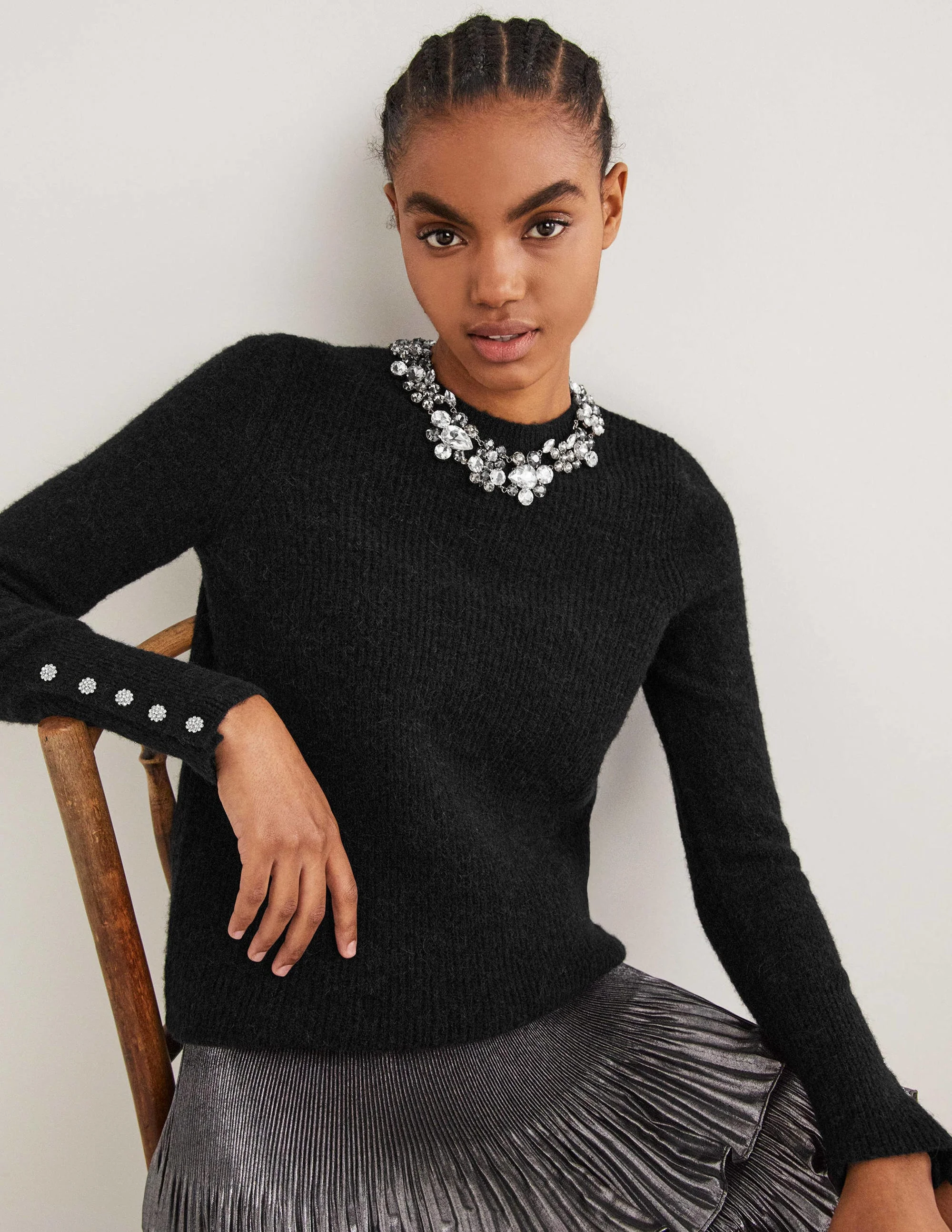 Black Jewel Button Fluffy Jumper-Schwarz - Image 5
