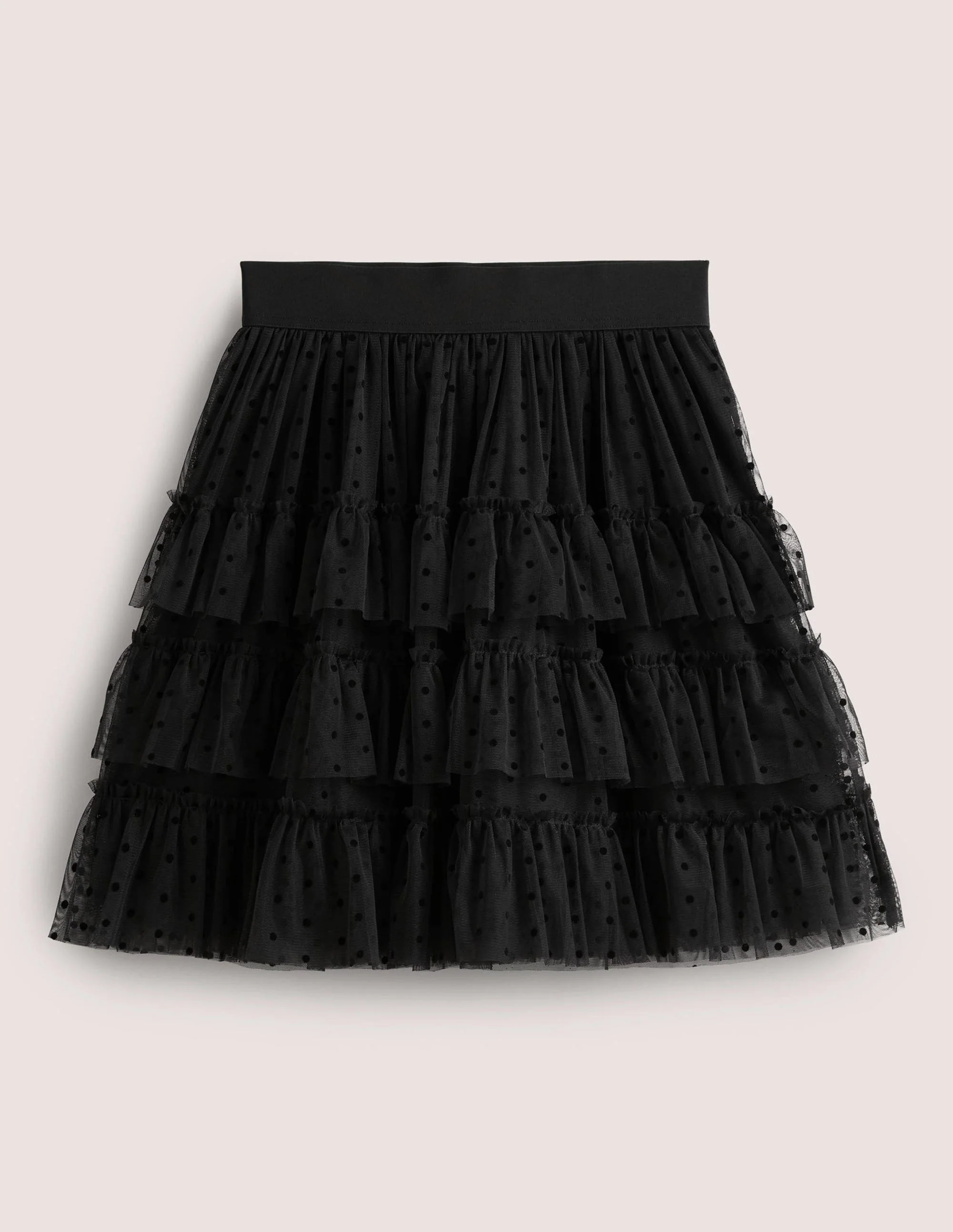 Black Polka Dot Ruffle Tulle Mini Skirt-Schwarz - Image 6