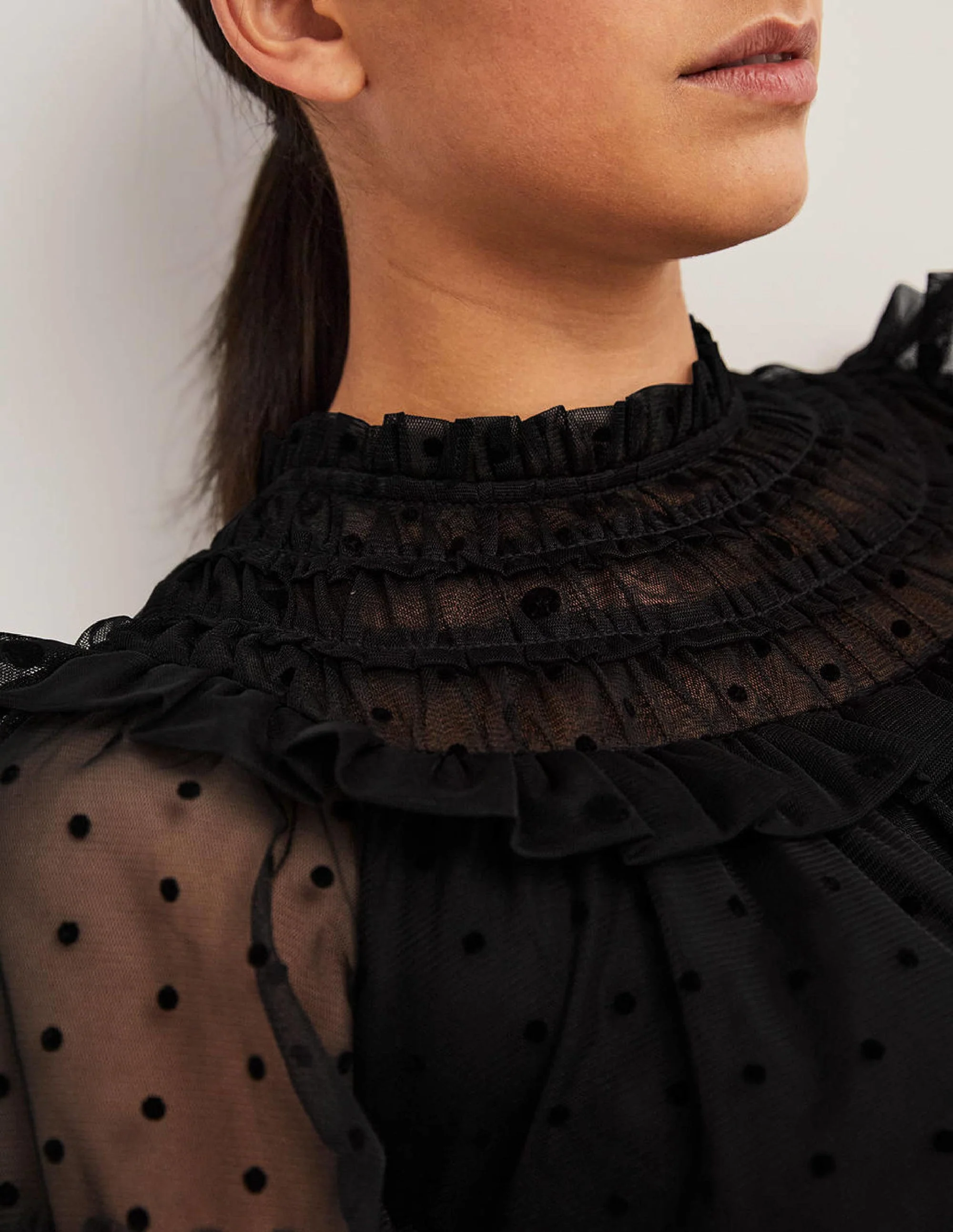 Black Polka Dot Tulle Midi Dress-Schwarz - Image 2