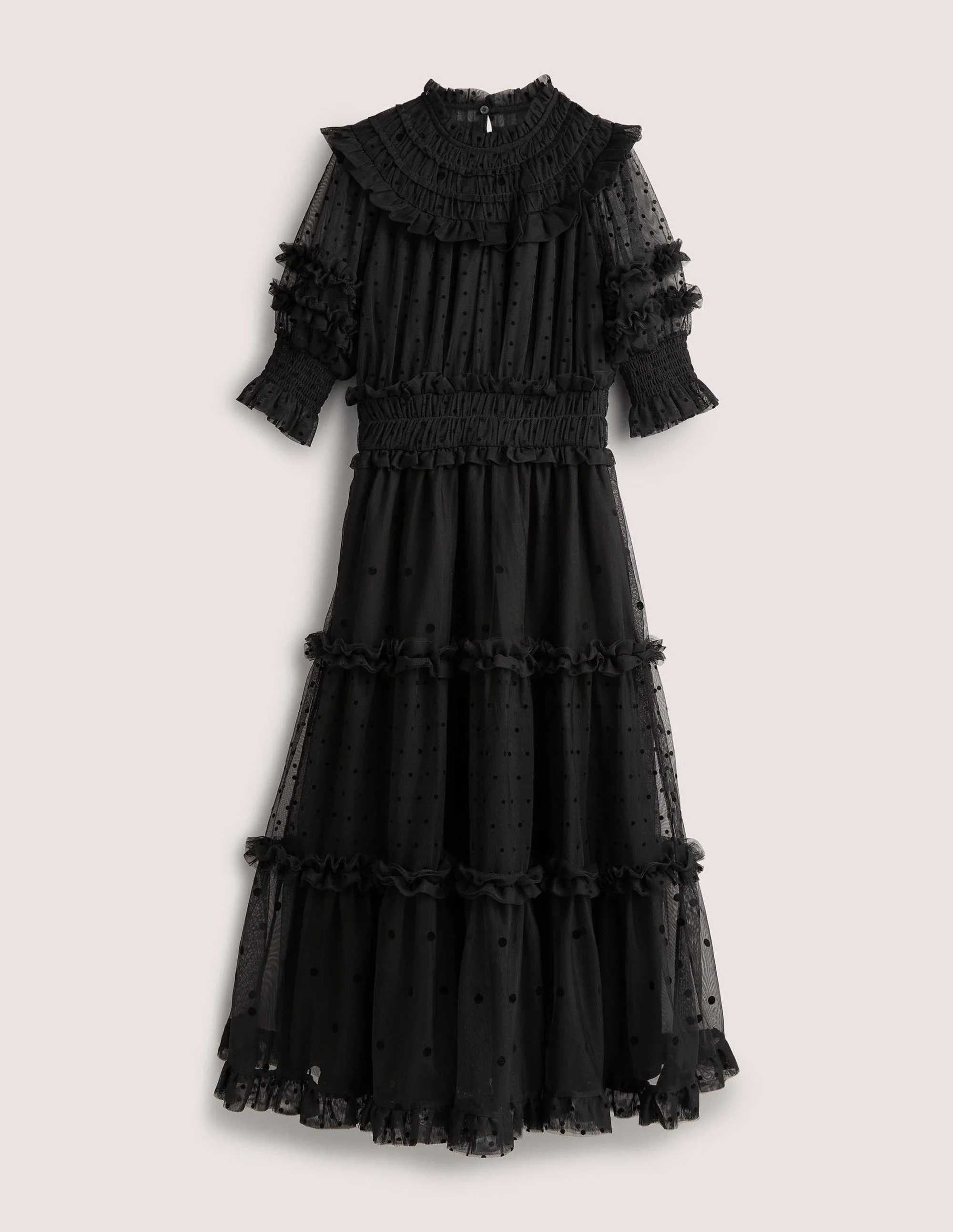 Black Polka Dot Tulle Midi Dress-Schwarz - Image 7