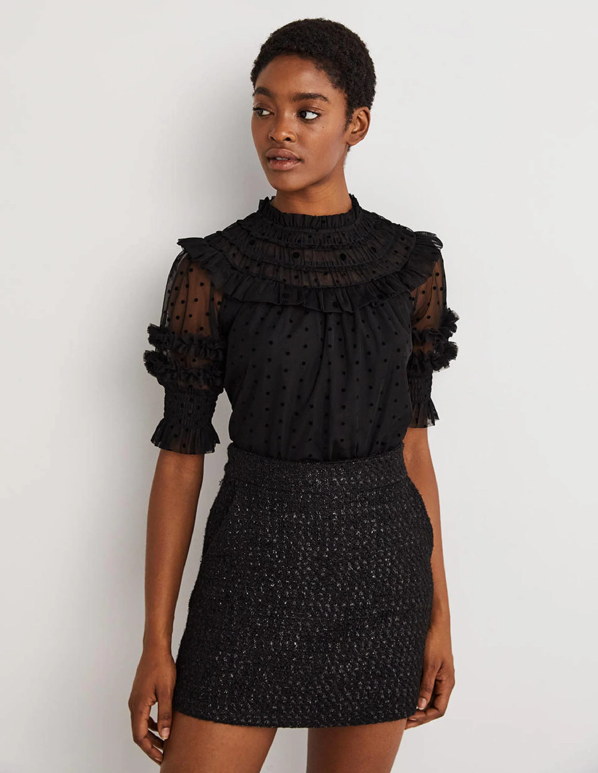 Black Polka Dot Tulle Party Top-Schwarz - Image 2