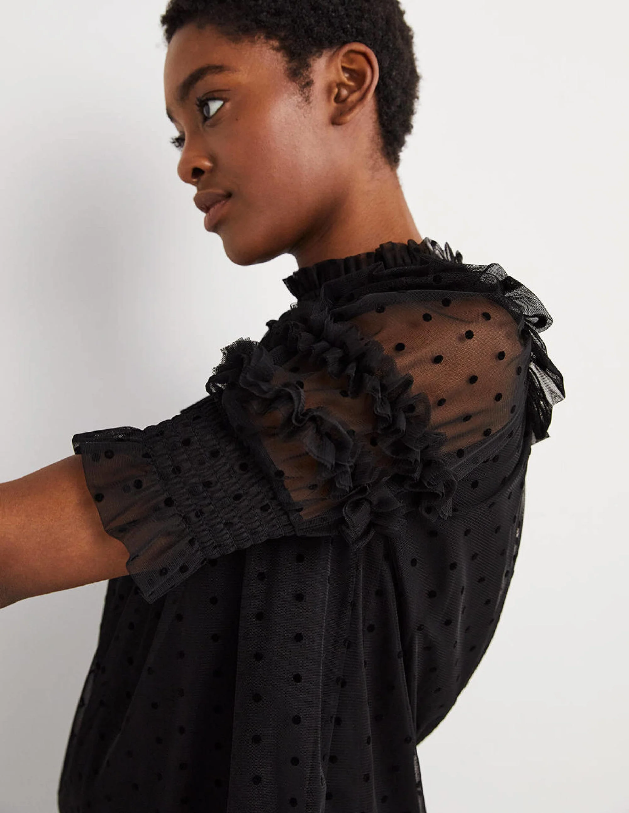 Black Polka Dot Tulle Party Top-Schwarz - Image 3