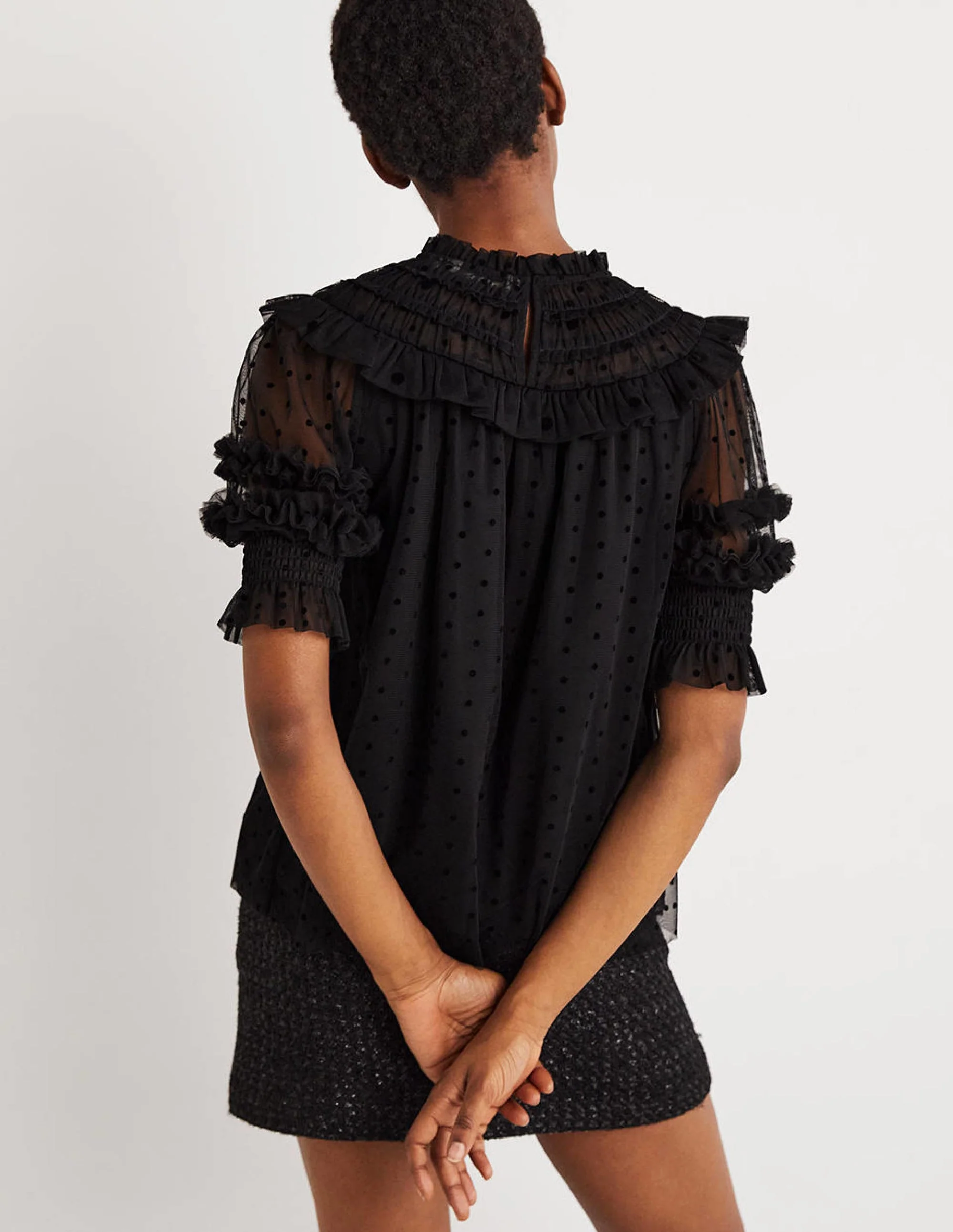 Black Polka Dot Tulle Party Top-Schwarz - Image 4