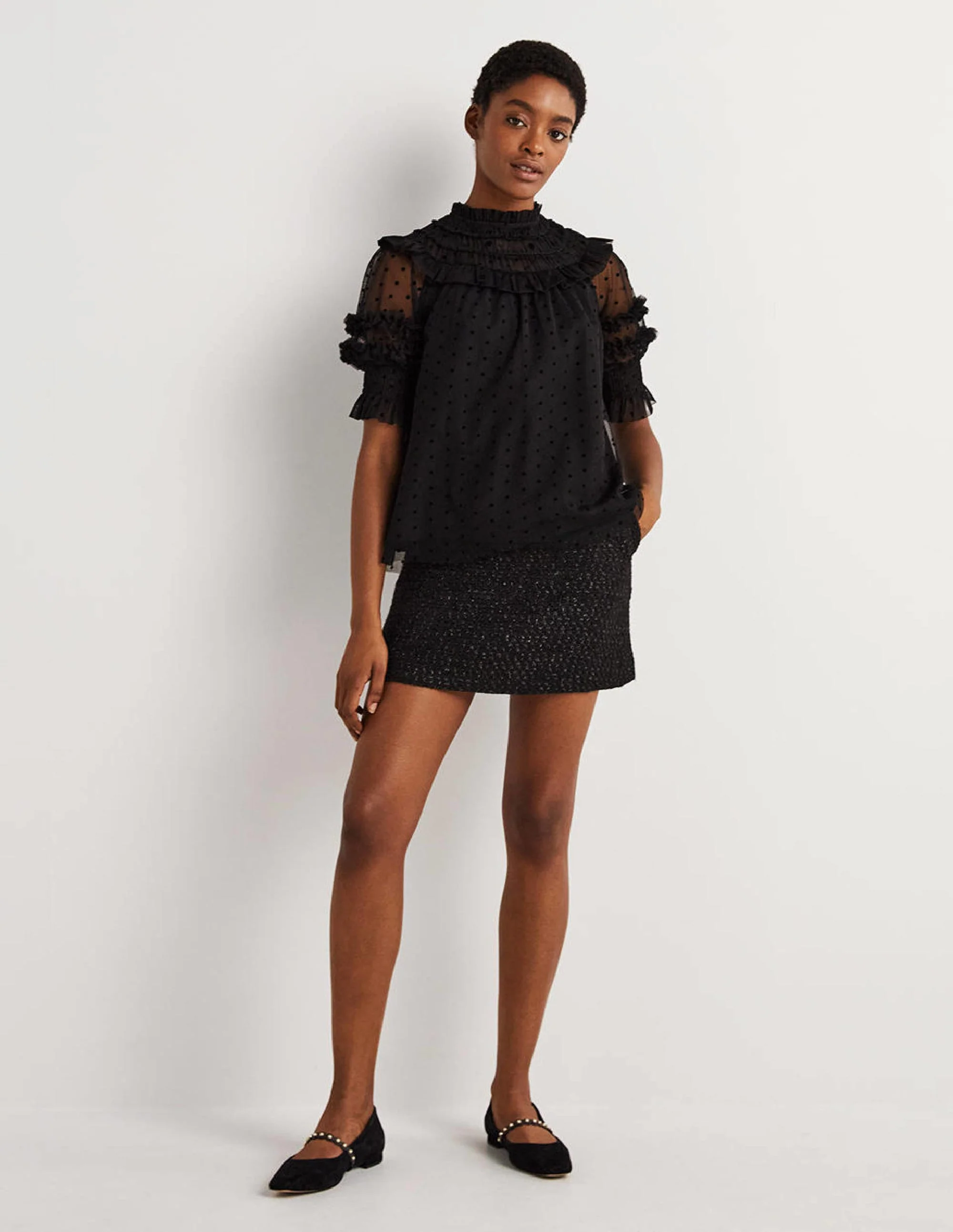 Black Polka Dot Tulle Party Top-Schwarz - Image 5