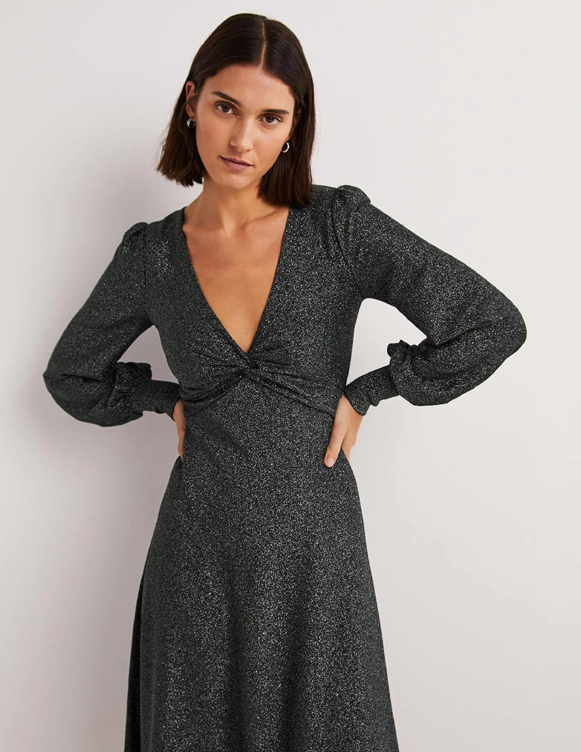 Black Sparkle Metallic Jersey Midi Dress-Schwarz, Glitzer - Image 4