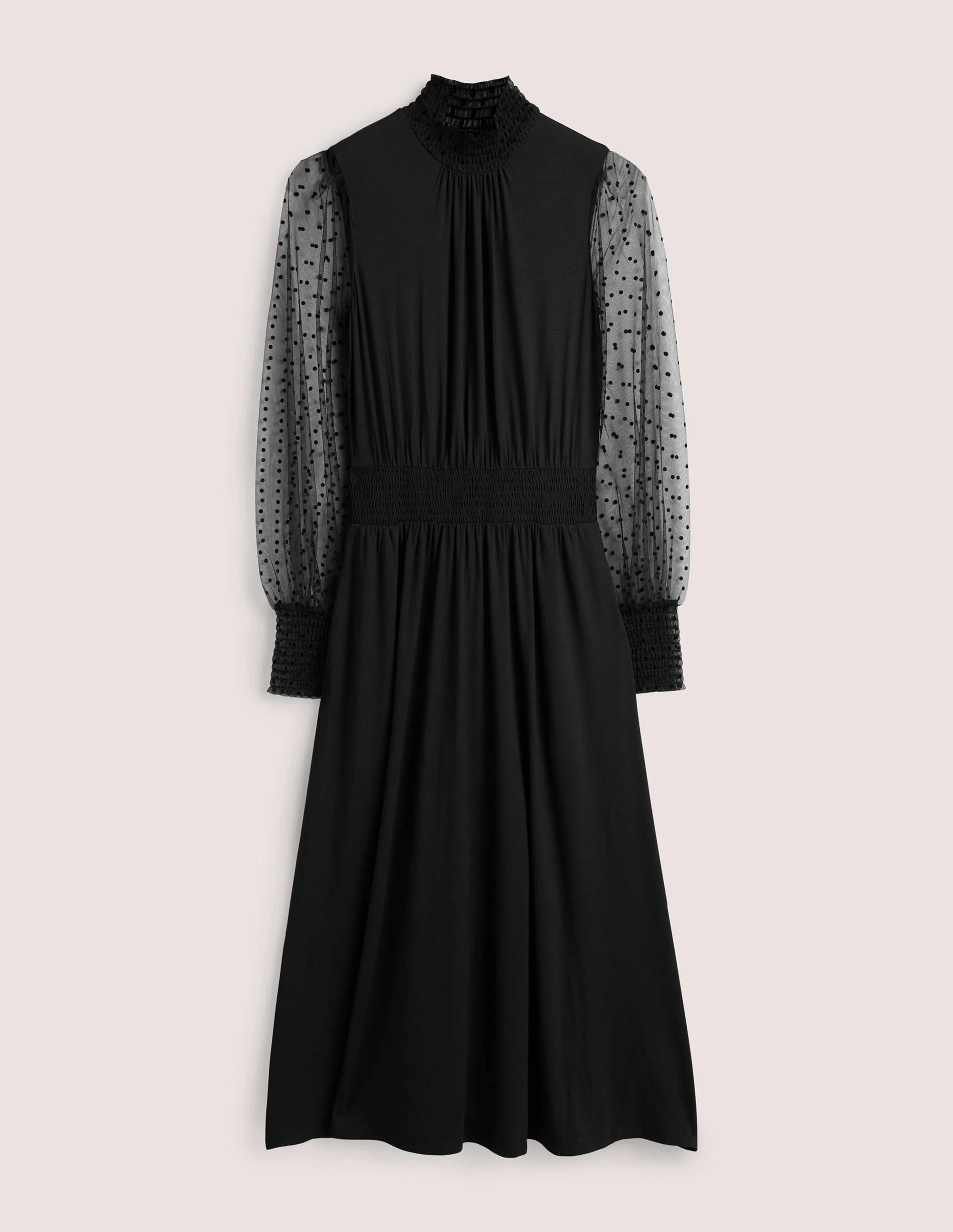 Black Tulle Sleeve Midi Party Dress-Schwarz - Image 6