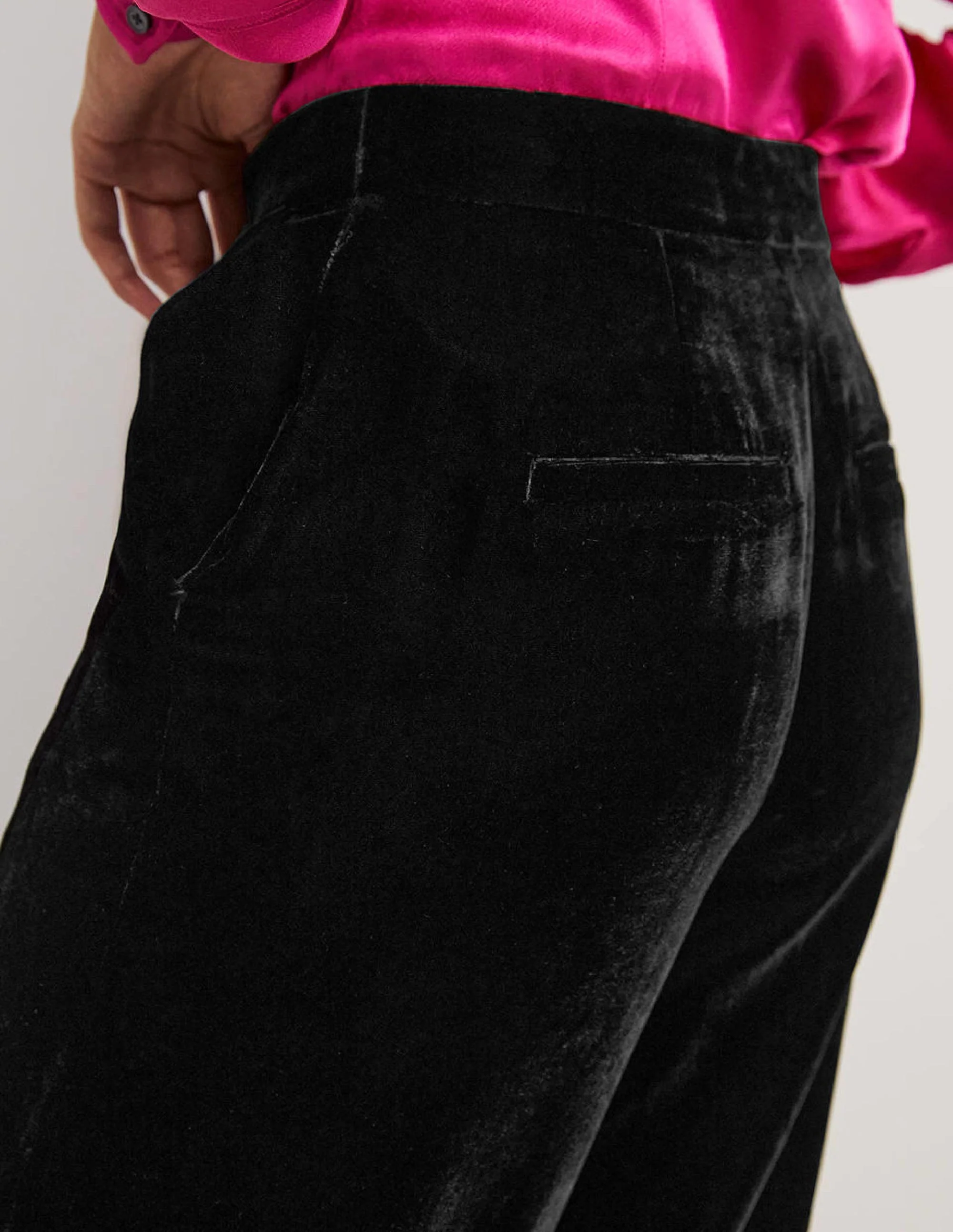 Black Velvet Wide-Leg Trousers-Schwarz, Samt - Image 2